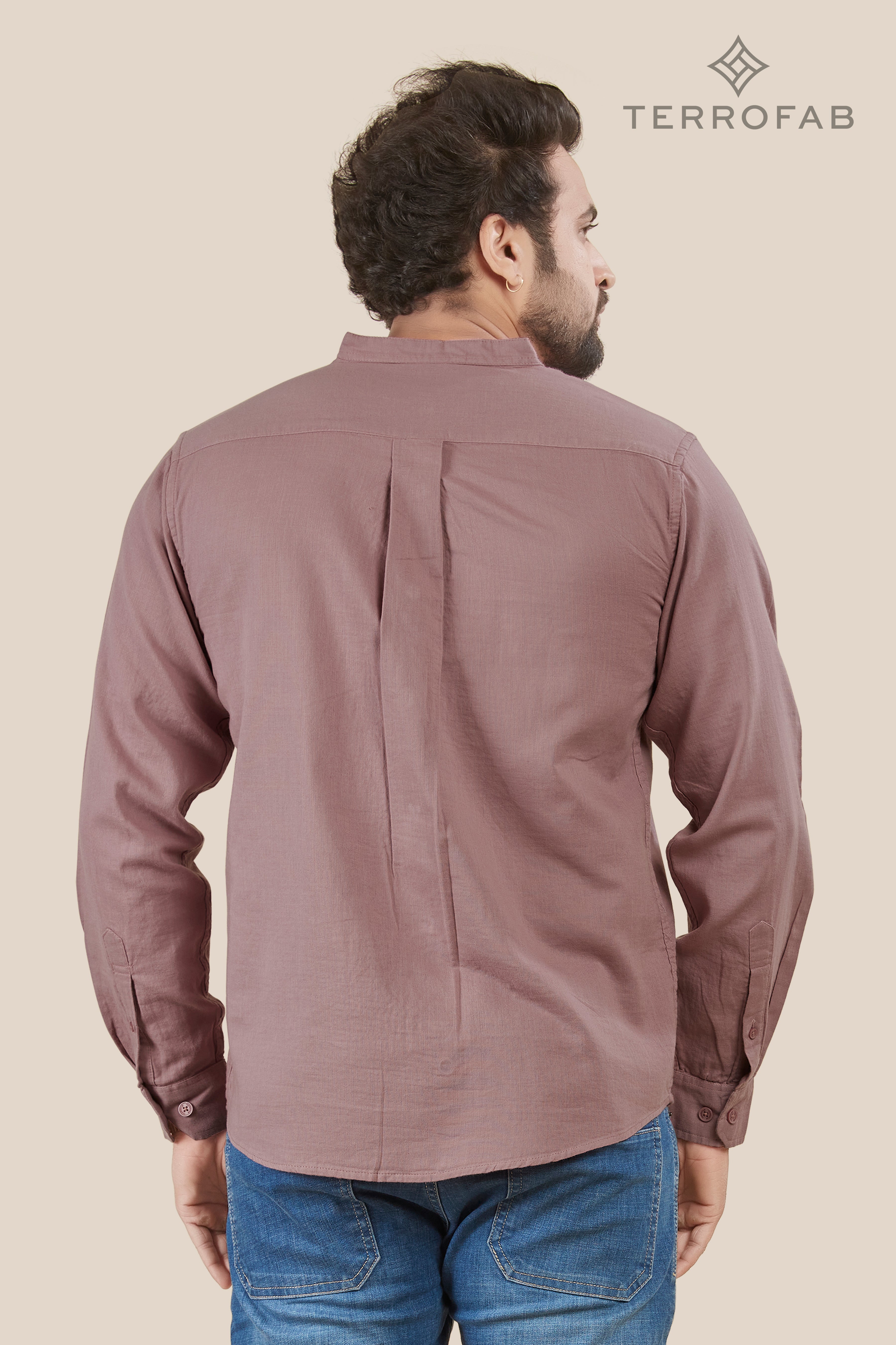 Men’s Dusty Rose mandarin Collar Cross-Hatch Shirt