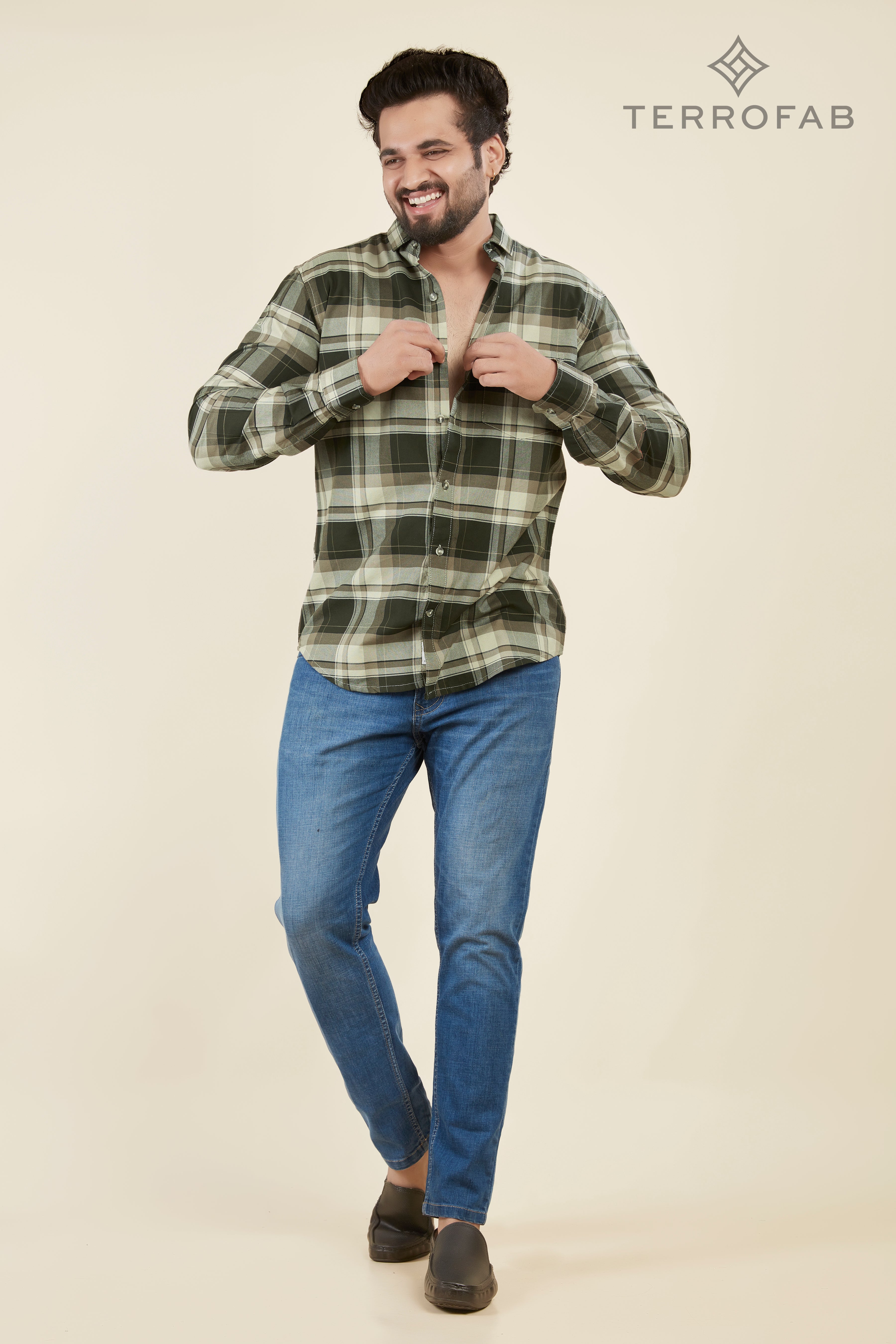 Men’s Sage & Olive Oversized Flannel Check Shirt