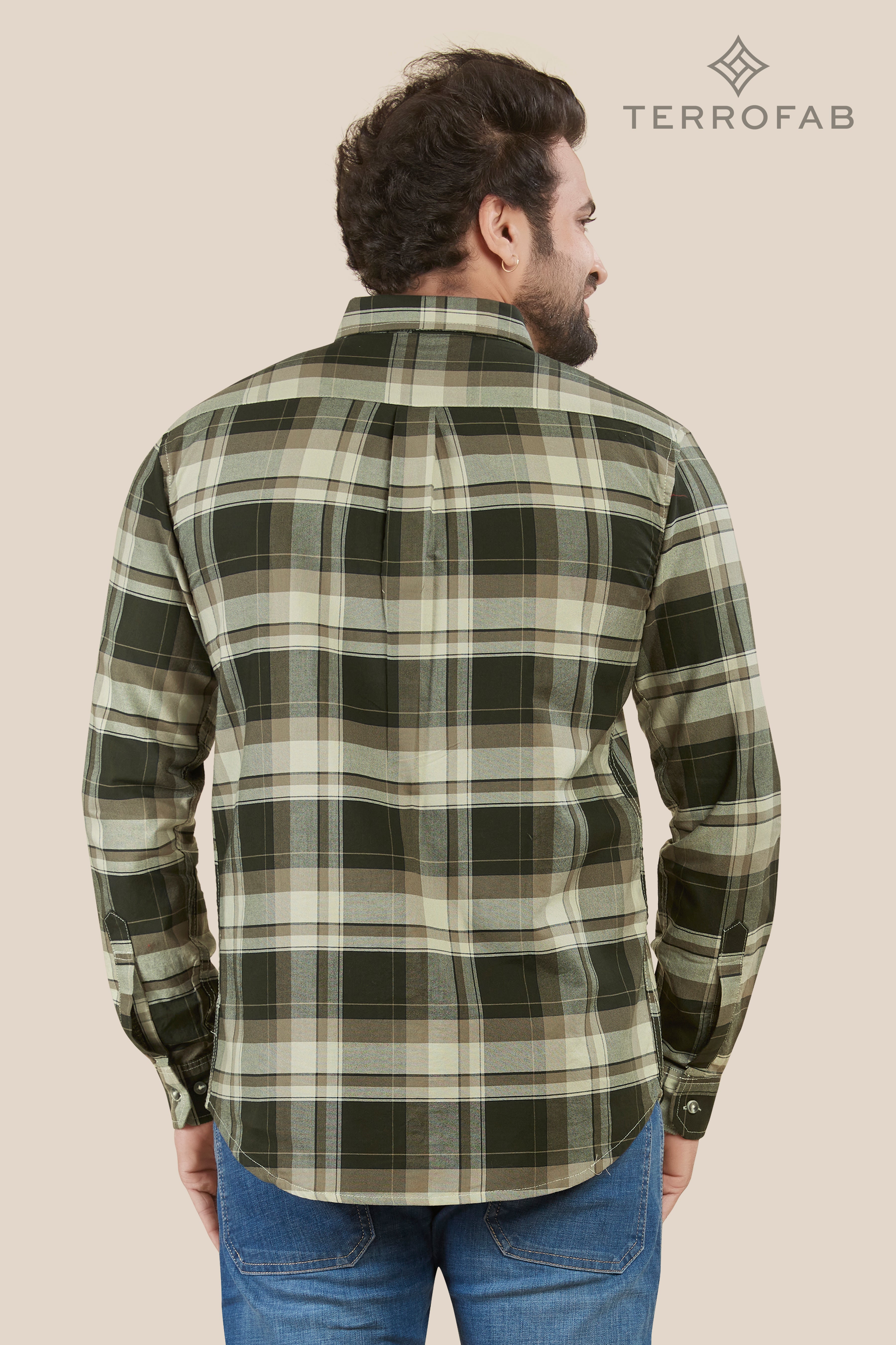 Men’s Sage & Olive Oversized Flannel Check Shirt