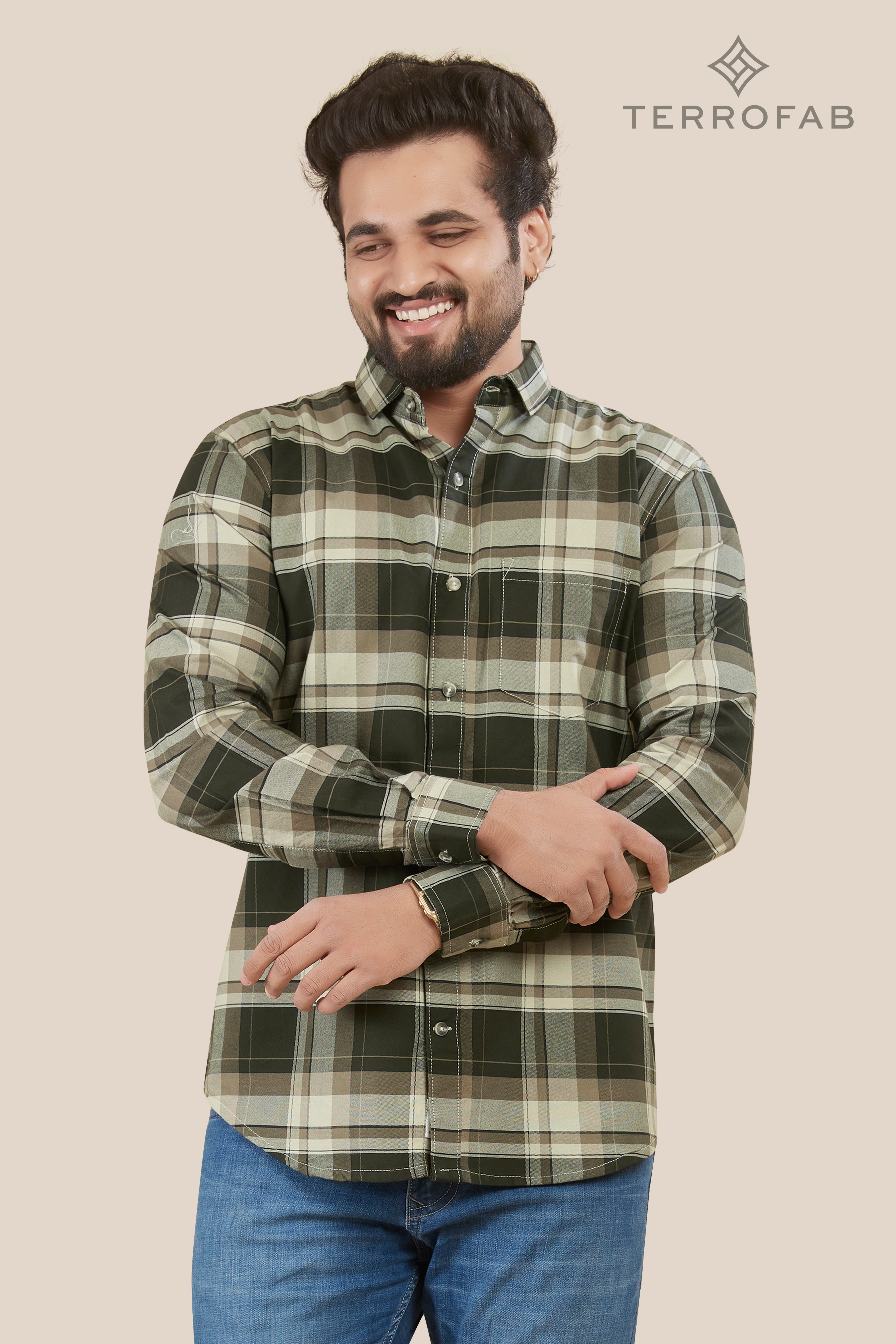Men’s Sage & Olive Oversized Flannel Check Shirt