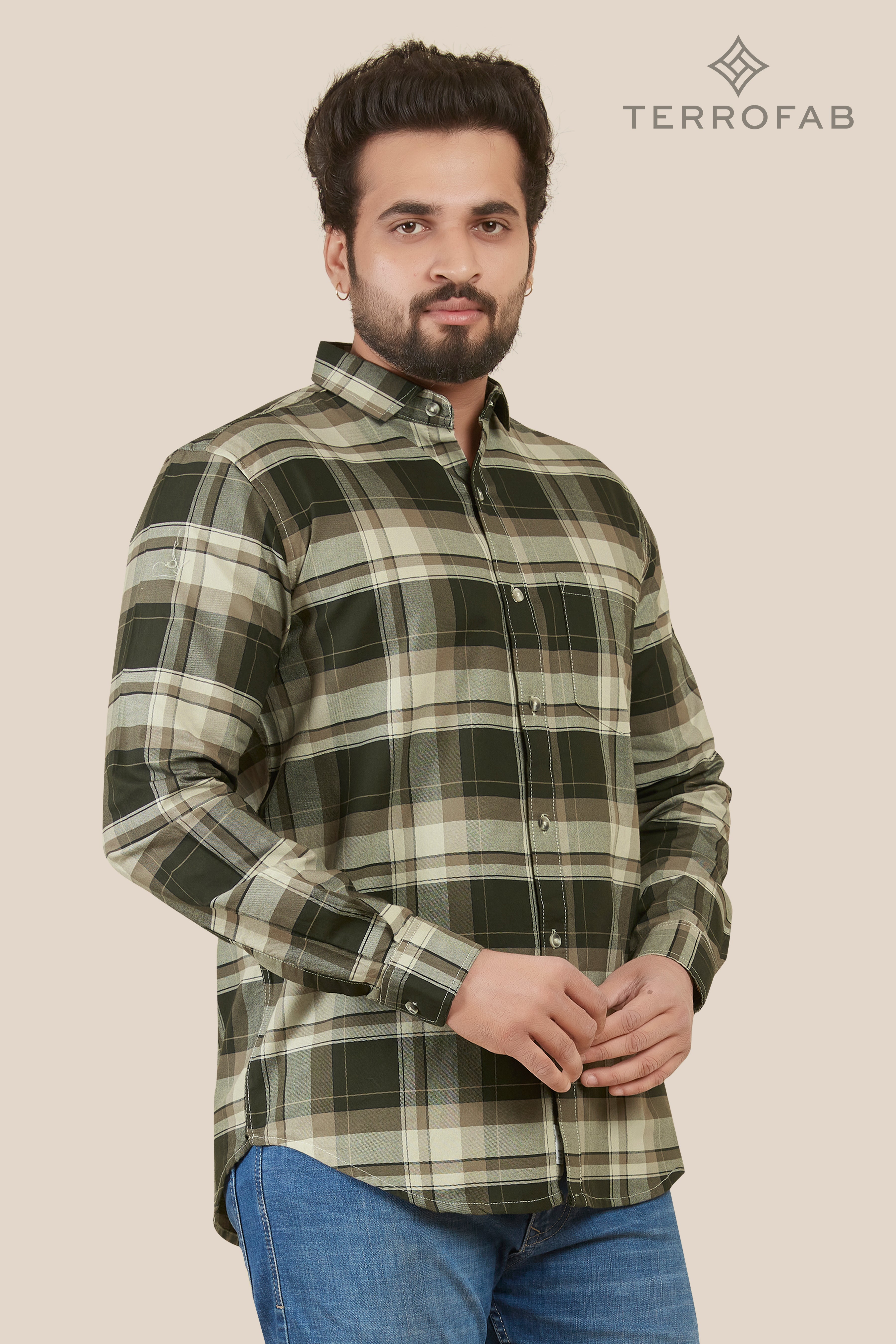 Men’s Sage & Olive Oversized Flannel Check Shirt