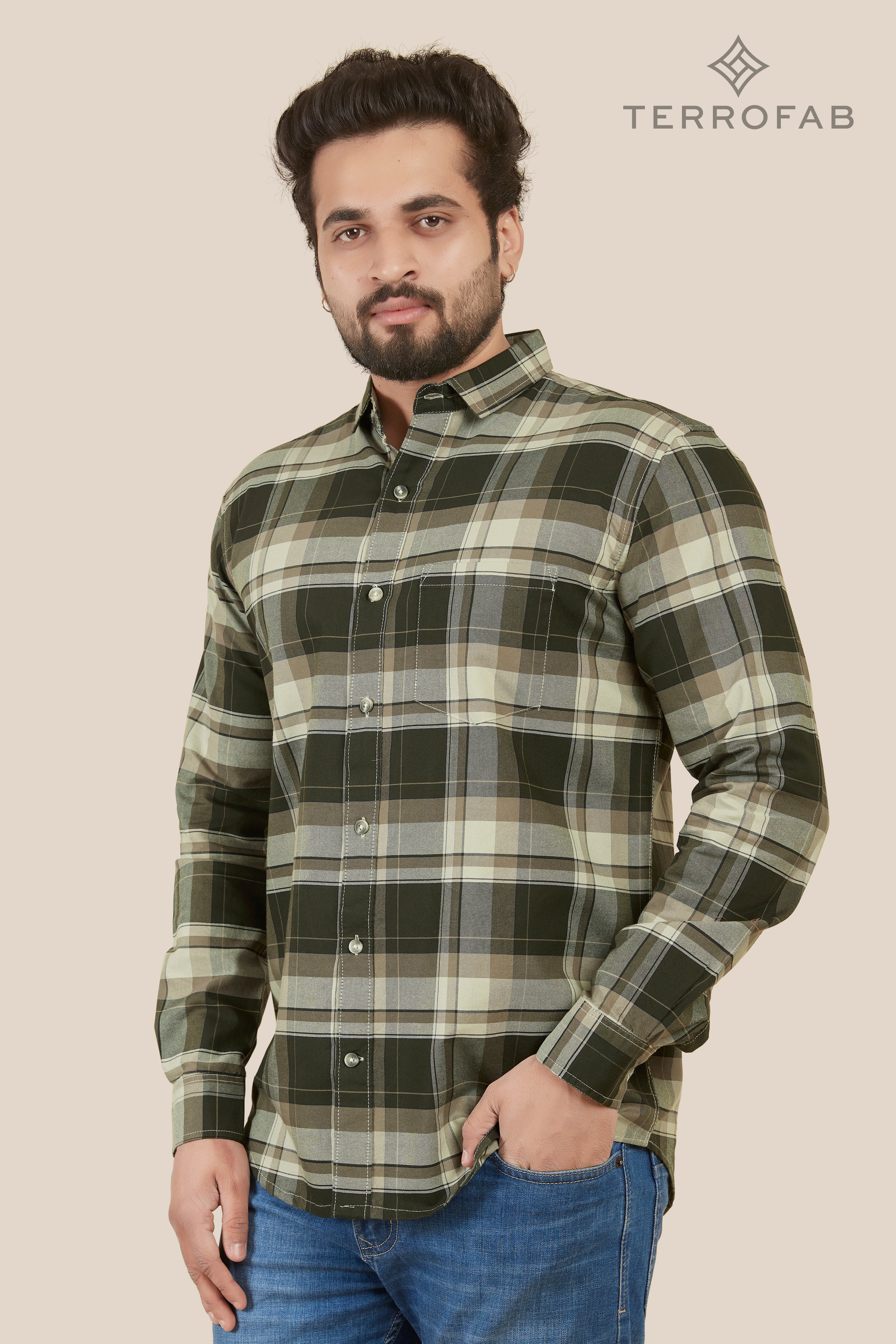 Men’s Sage & Olive Oversized Flannel Check Shirt