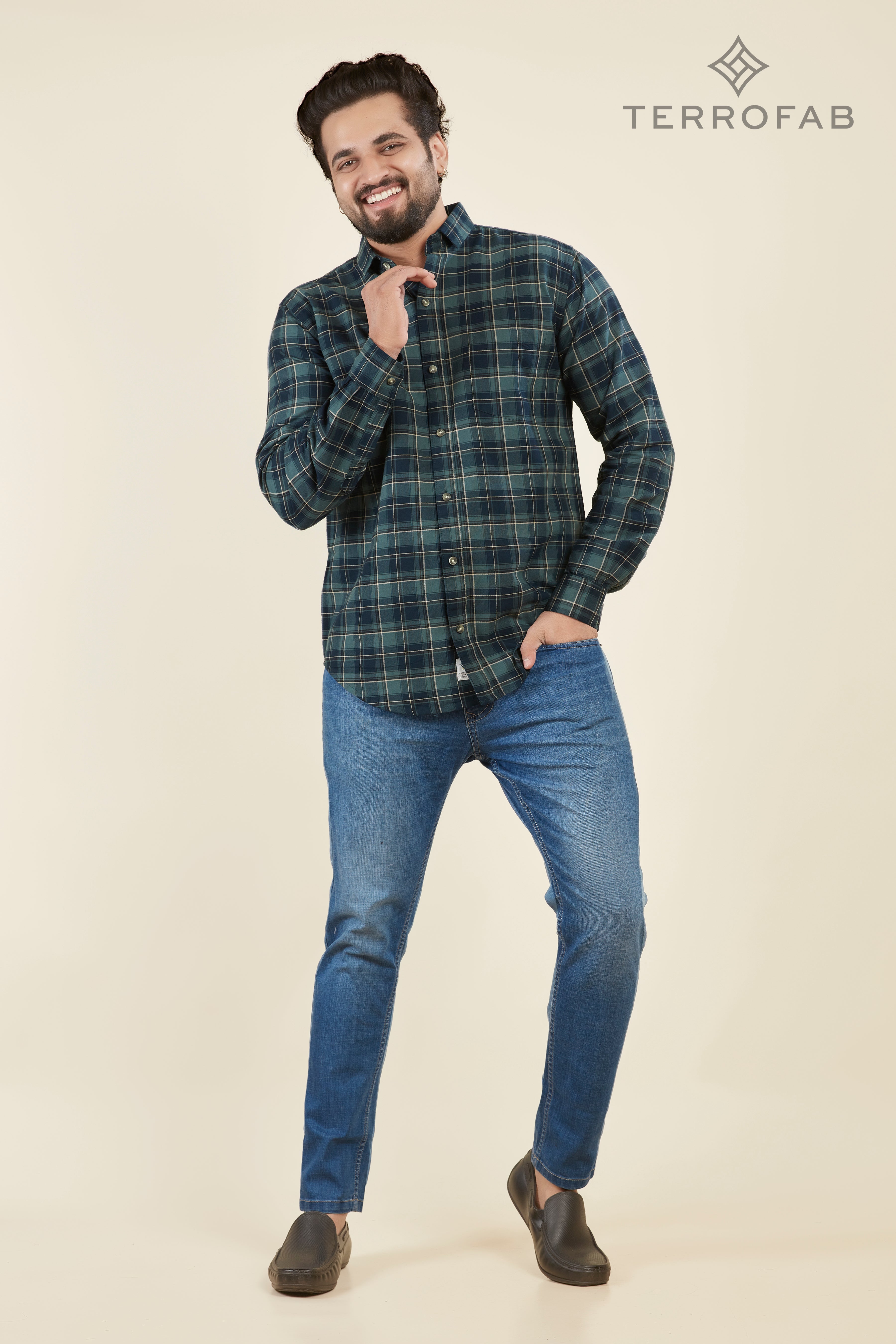 Men’s Deep Teal Forest Tartan Plaid Shirt