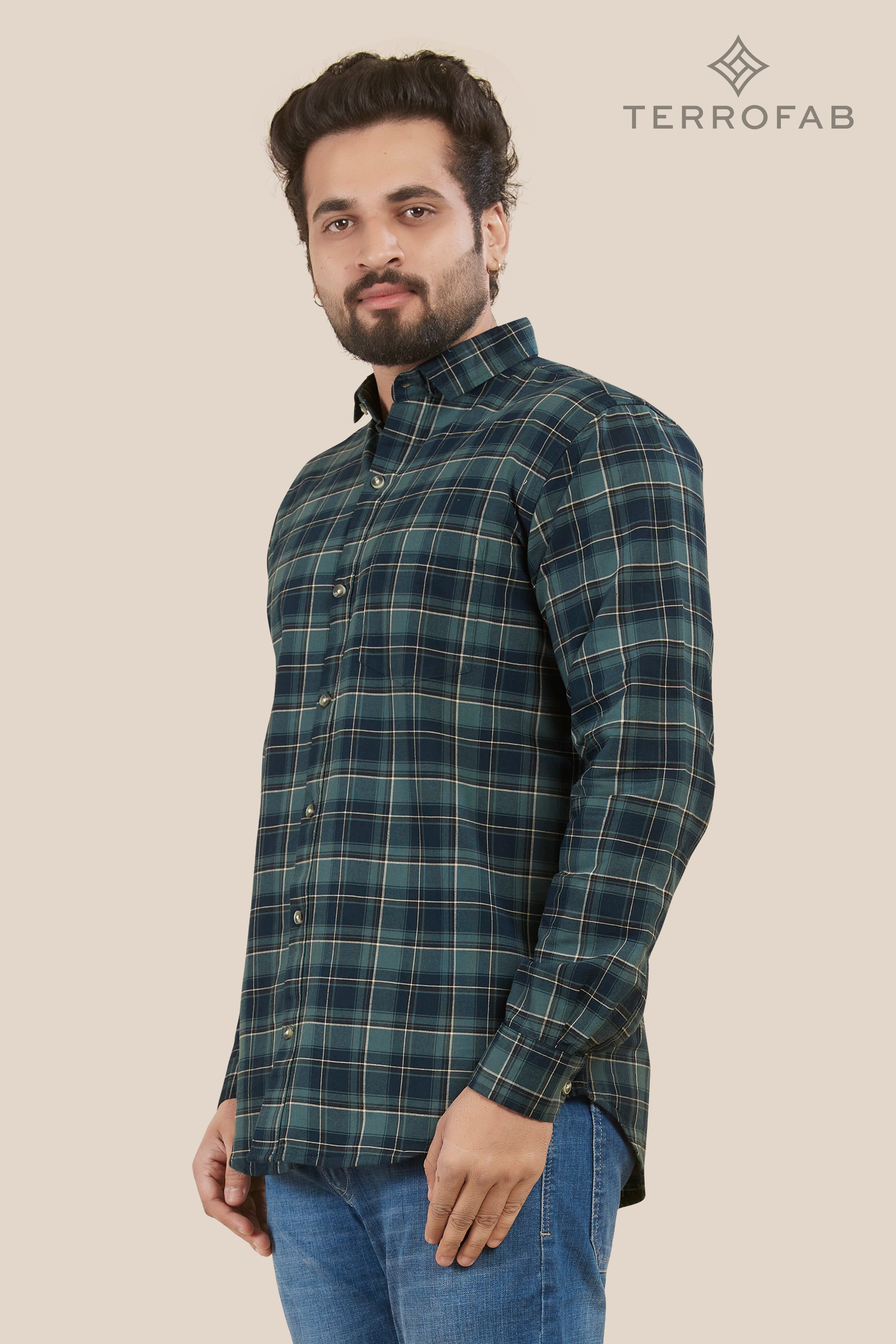 Men’s Deep Teal Forest Tartan Plaid Shirt