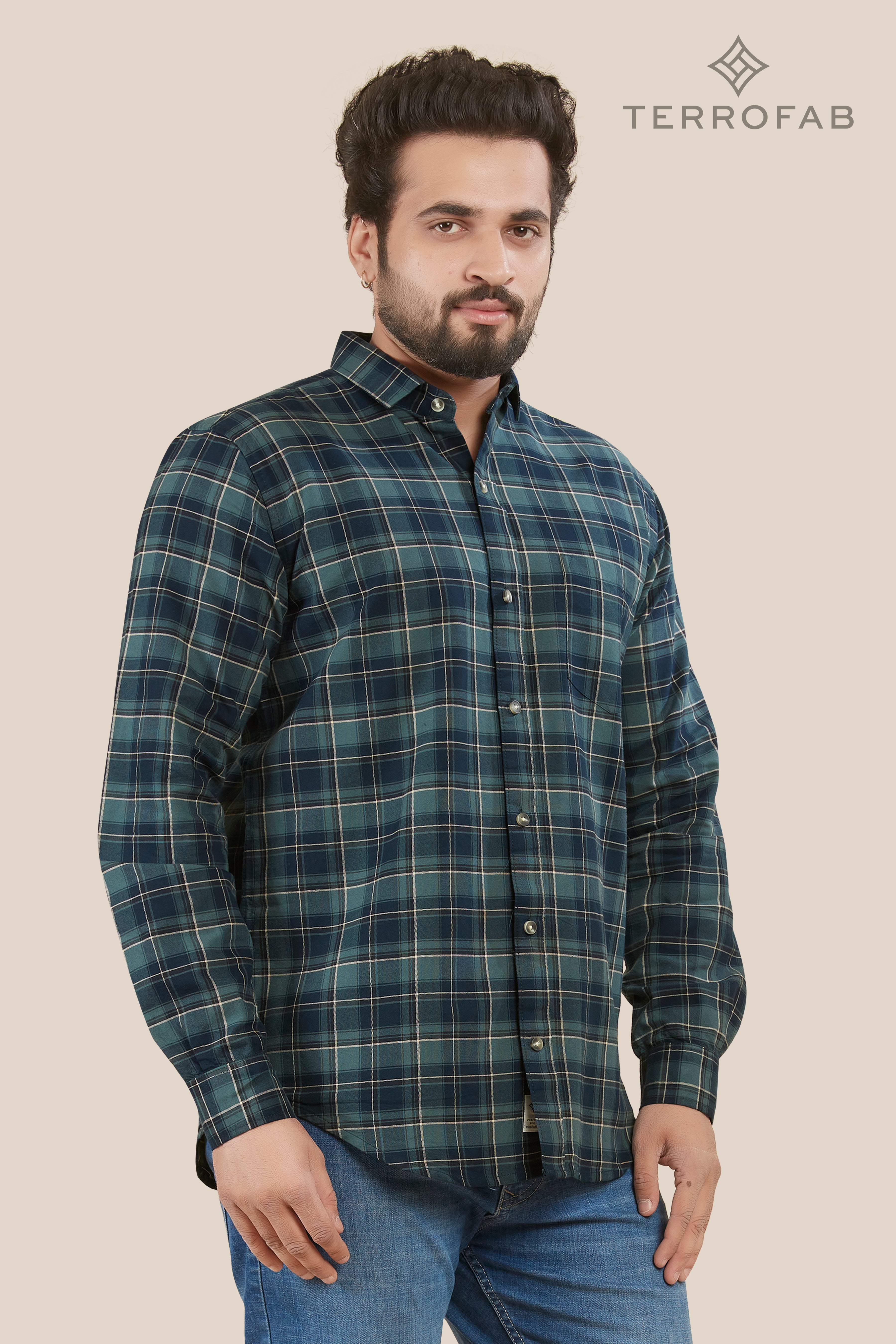 Men’s Deep Teal Forest Tartan Plaid Shirt