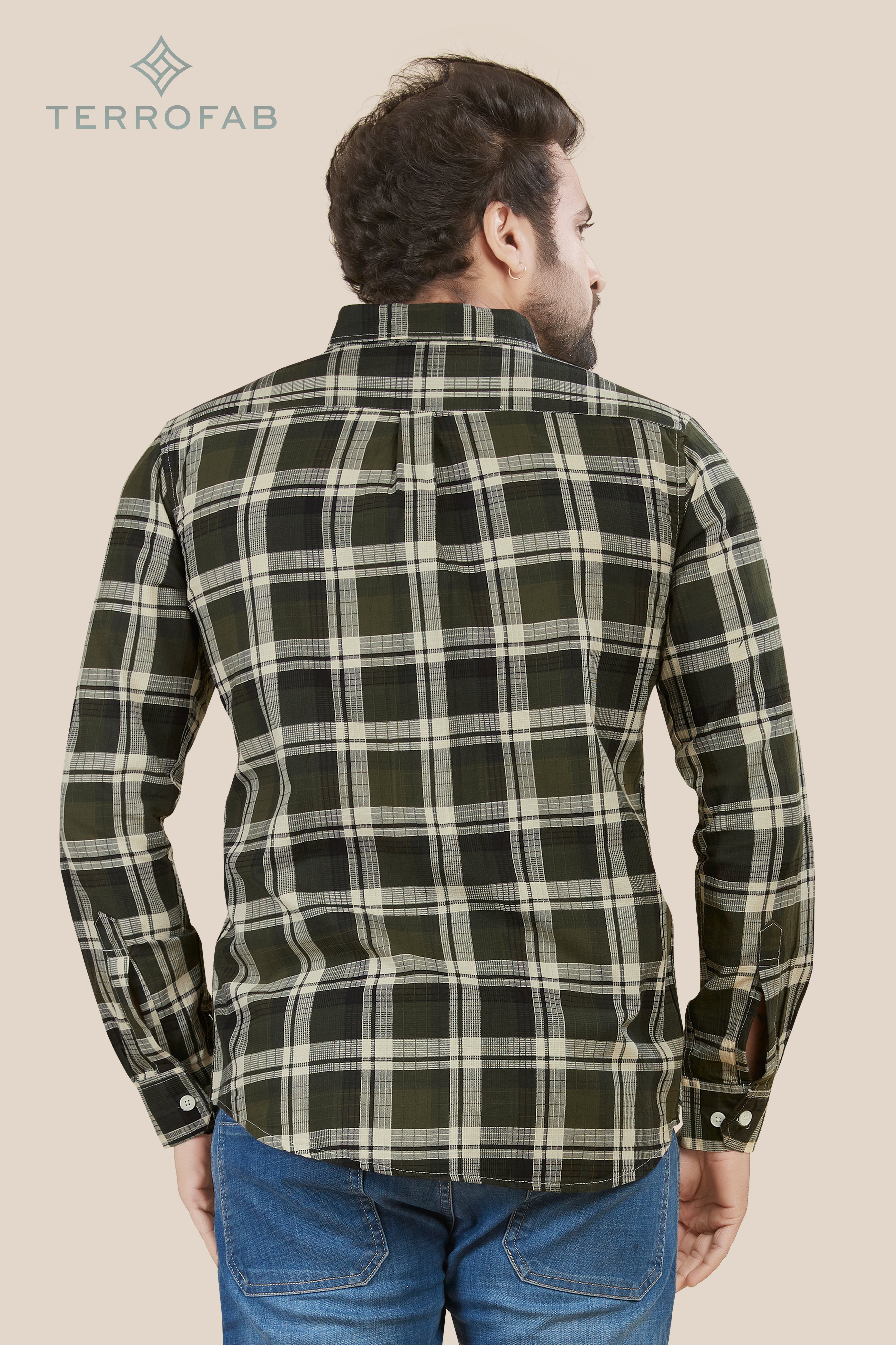 Men’s Olive & Off-White Shadow Plaid Shirt