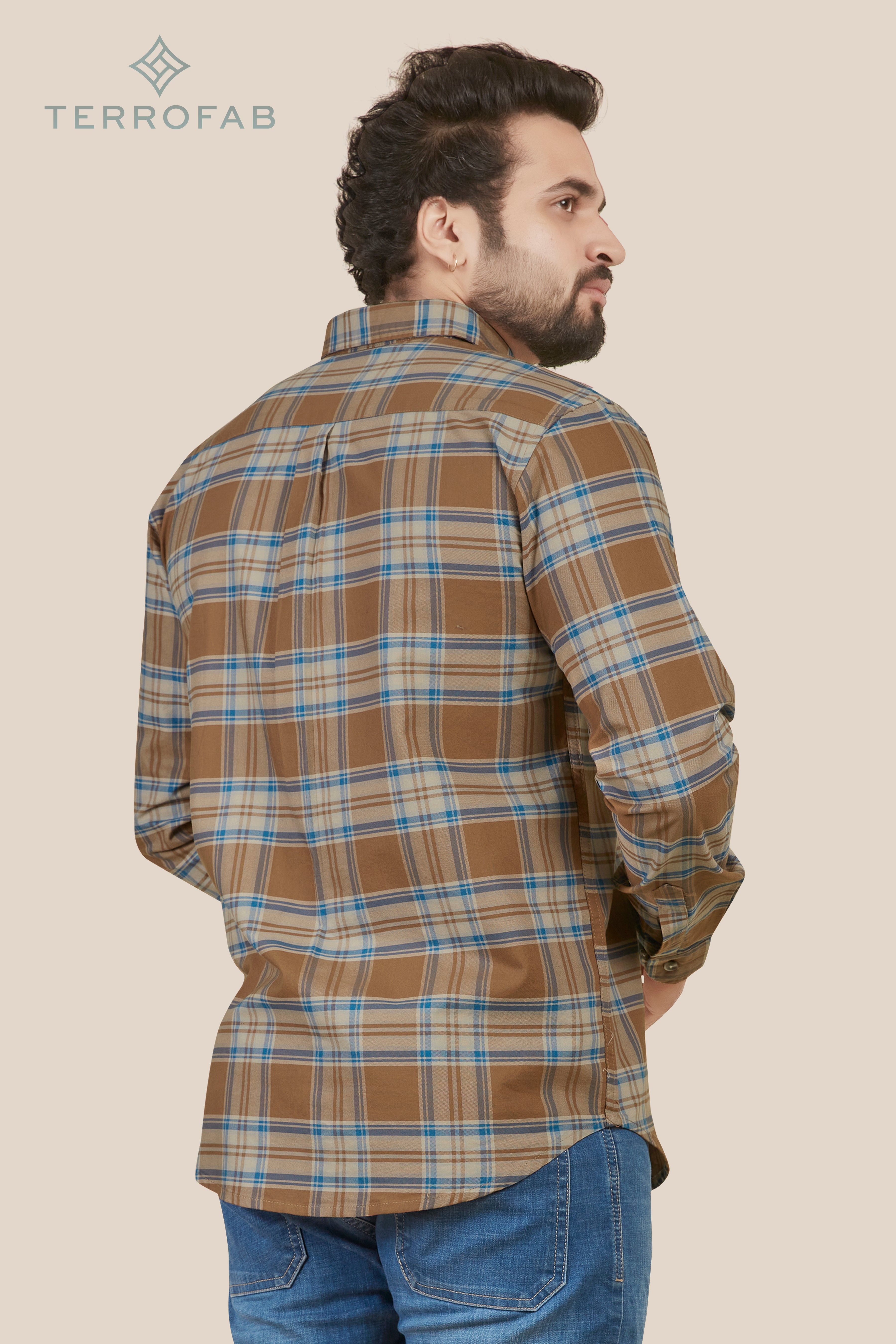Men’s Ochre & Sky Blue Multi-Grid Check Shirt