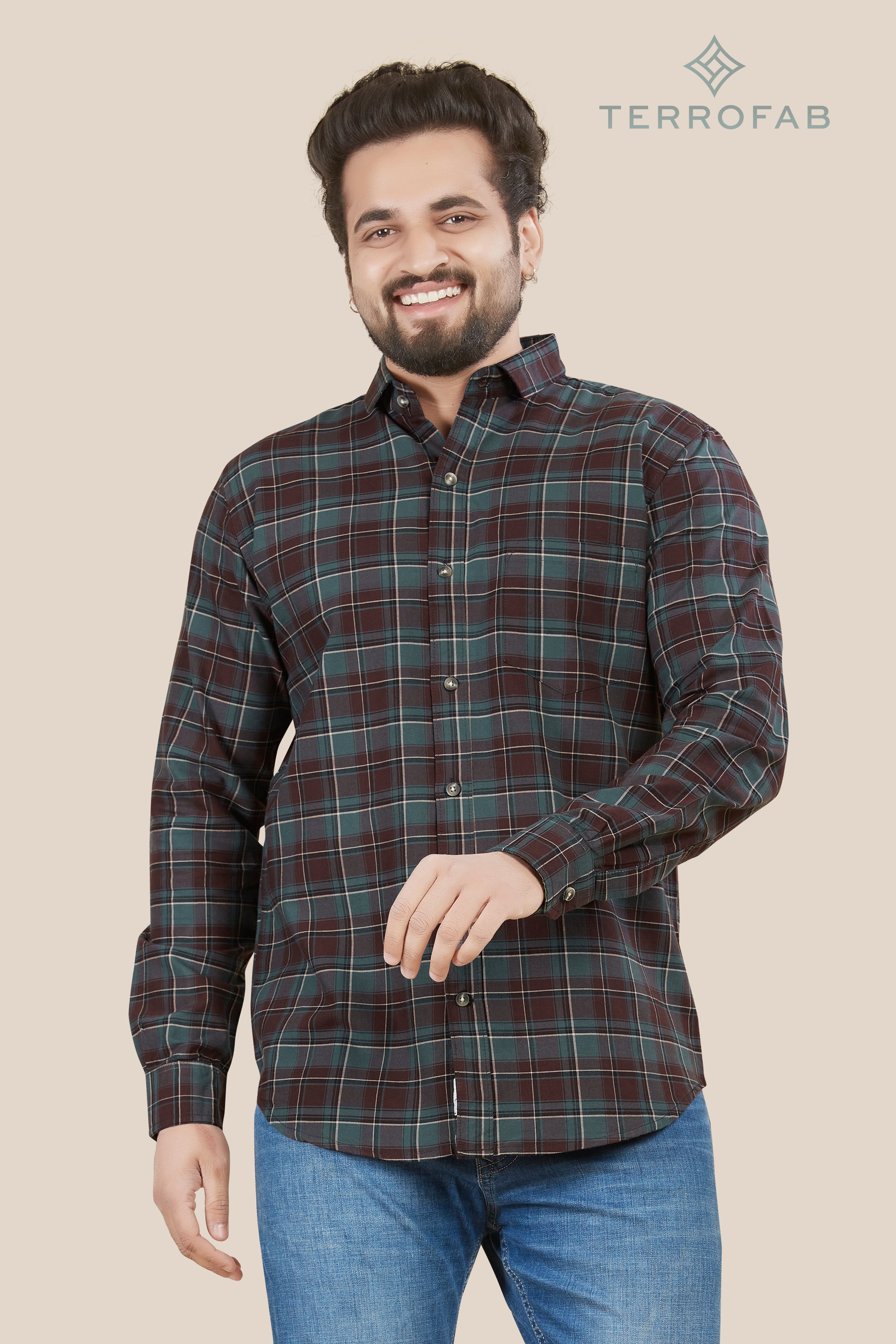 Men’s Deep Emerald & Mahogany Tartan Shirt