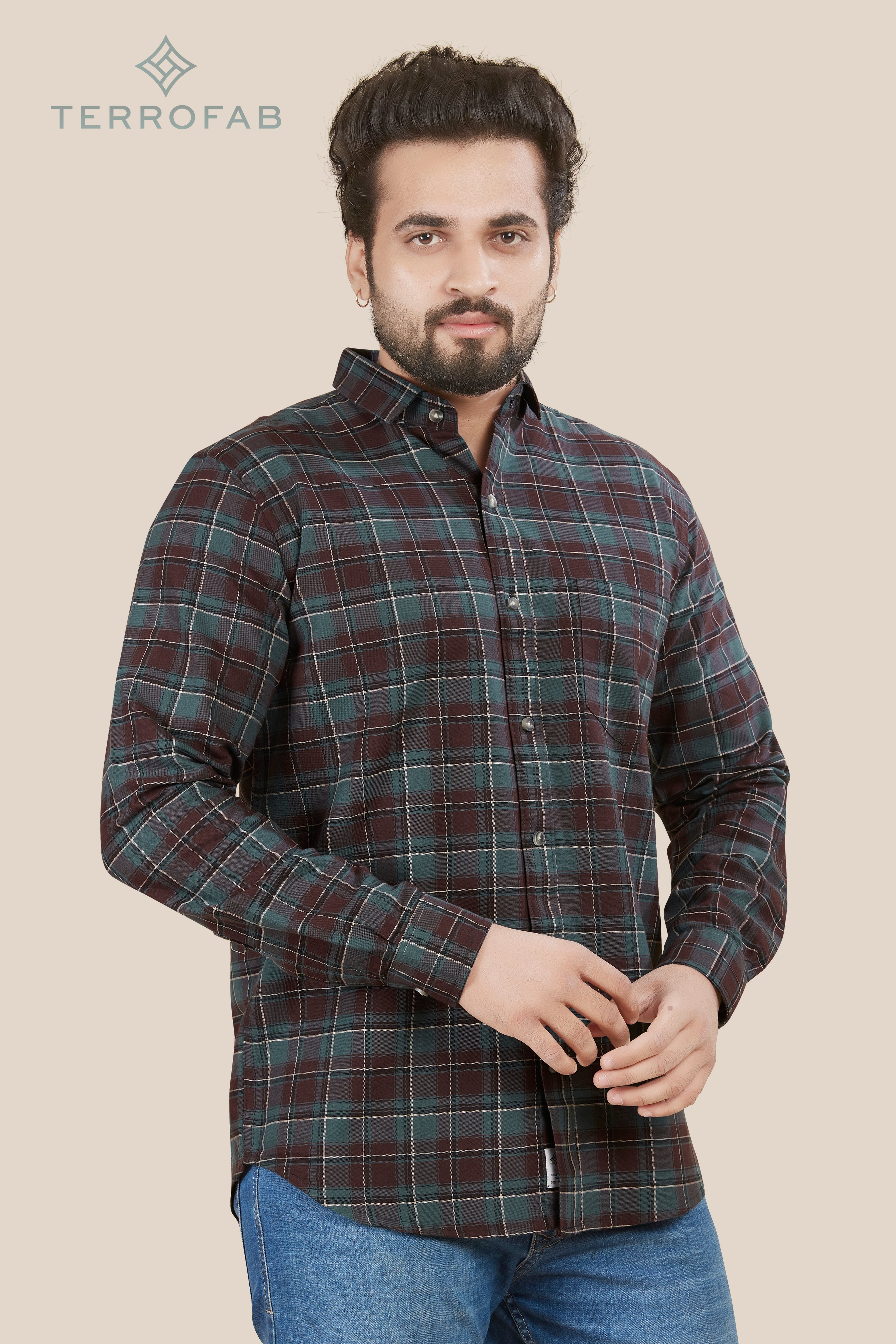 Men’s Deep Emerald & Mahogany Tartan Shirt