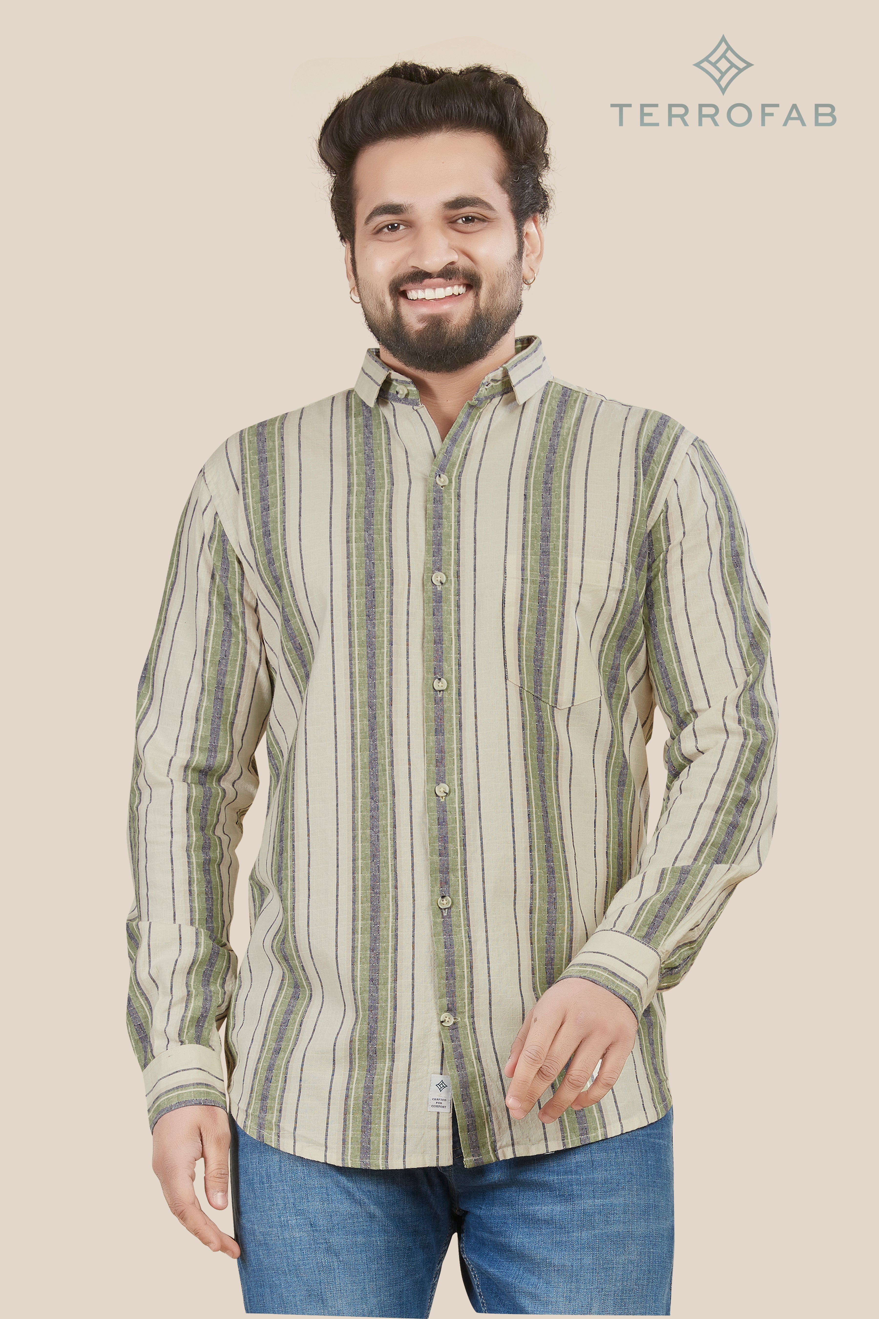 Men’s Sandstone Vintage-Stripe Textured Shirt