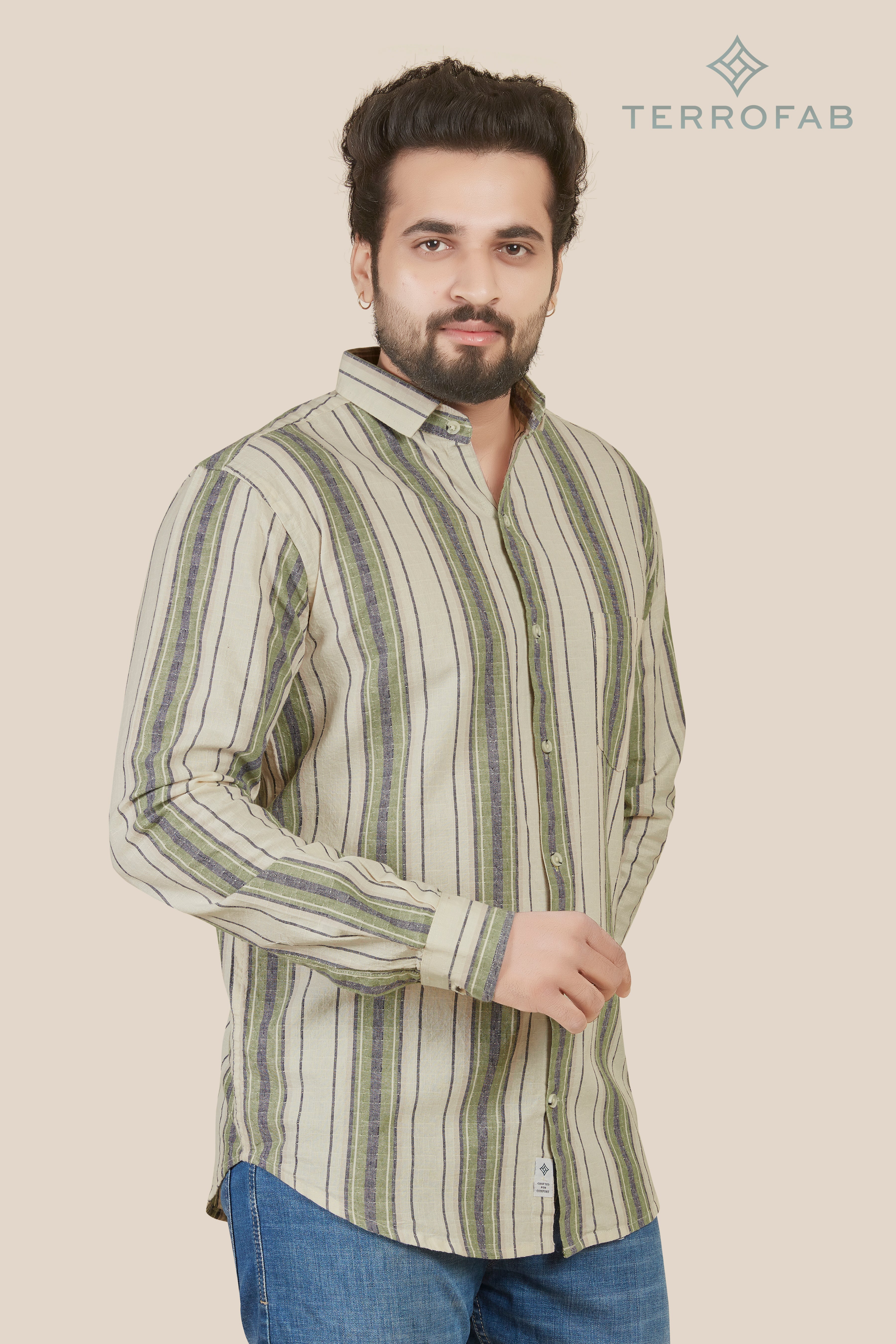 Men’s Sandstone Vintage-Stripe Textured Shirt