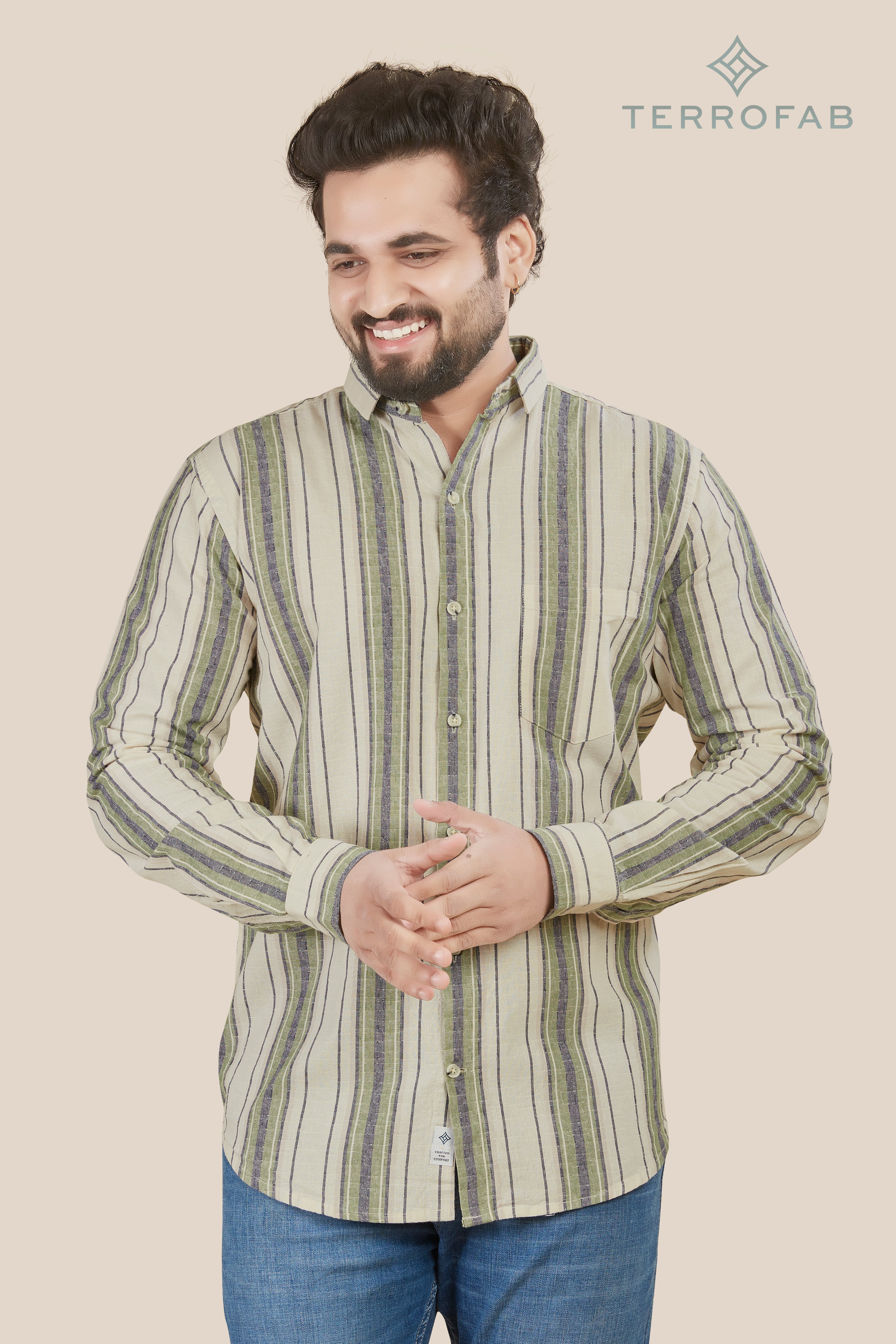 Men’s Sandstone Vintage-Stripe Textured Shirt