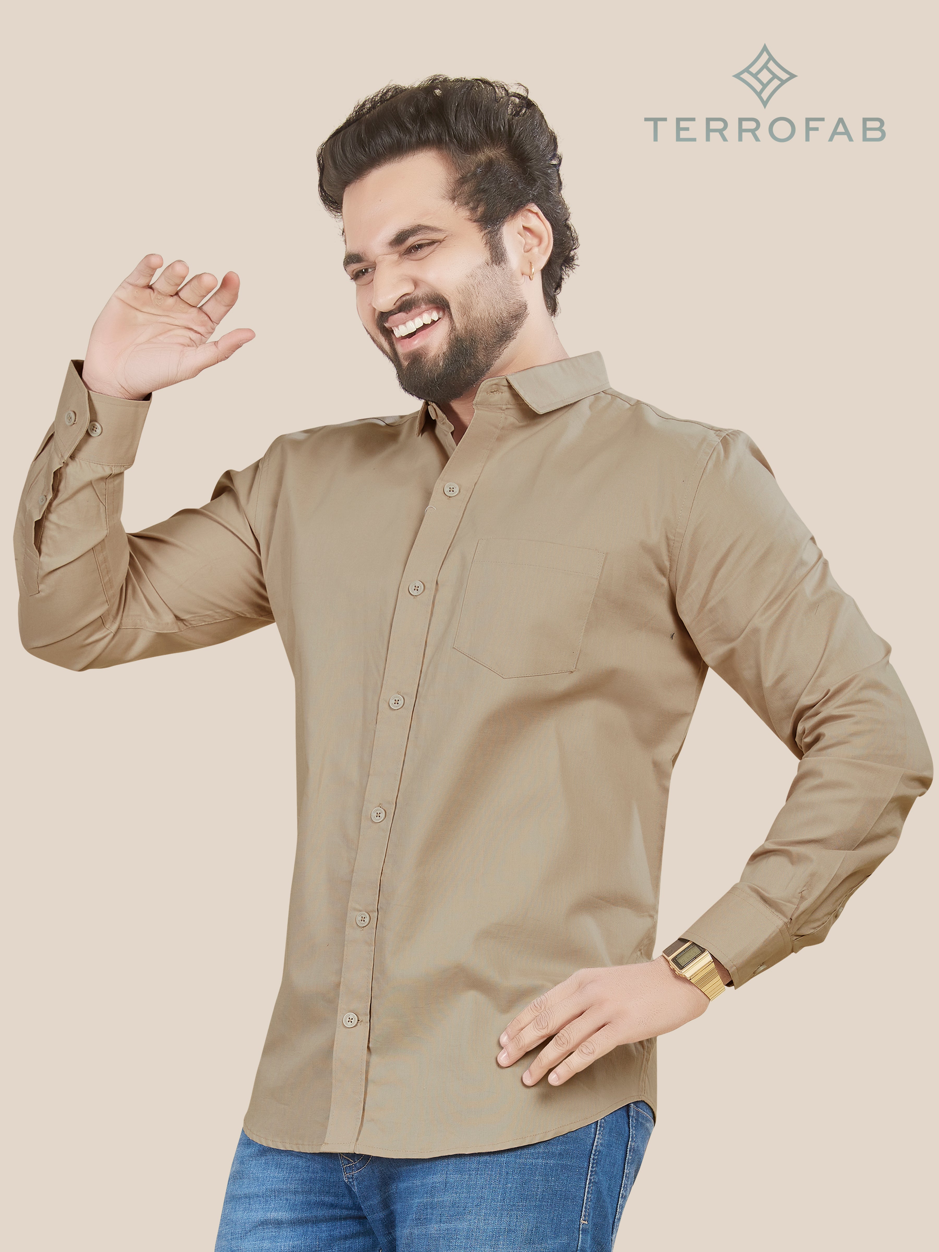 Men’s Warm Taupe Essential Luxury Cotton Shirt