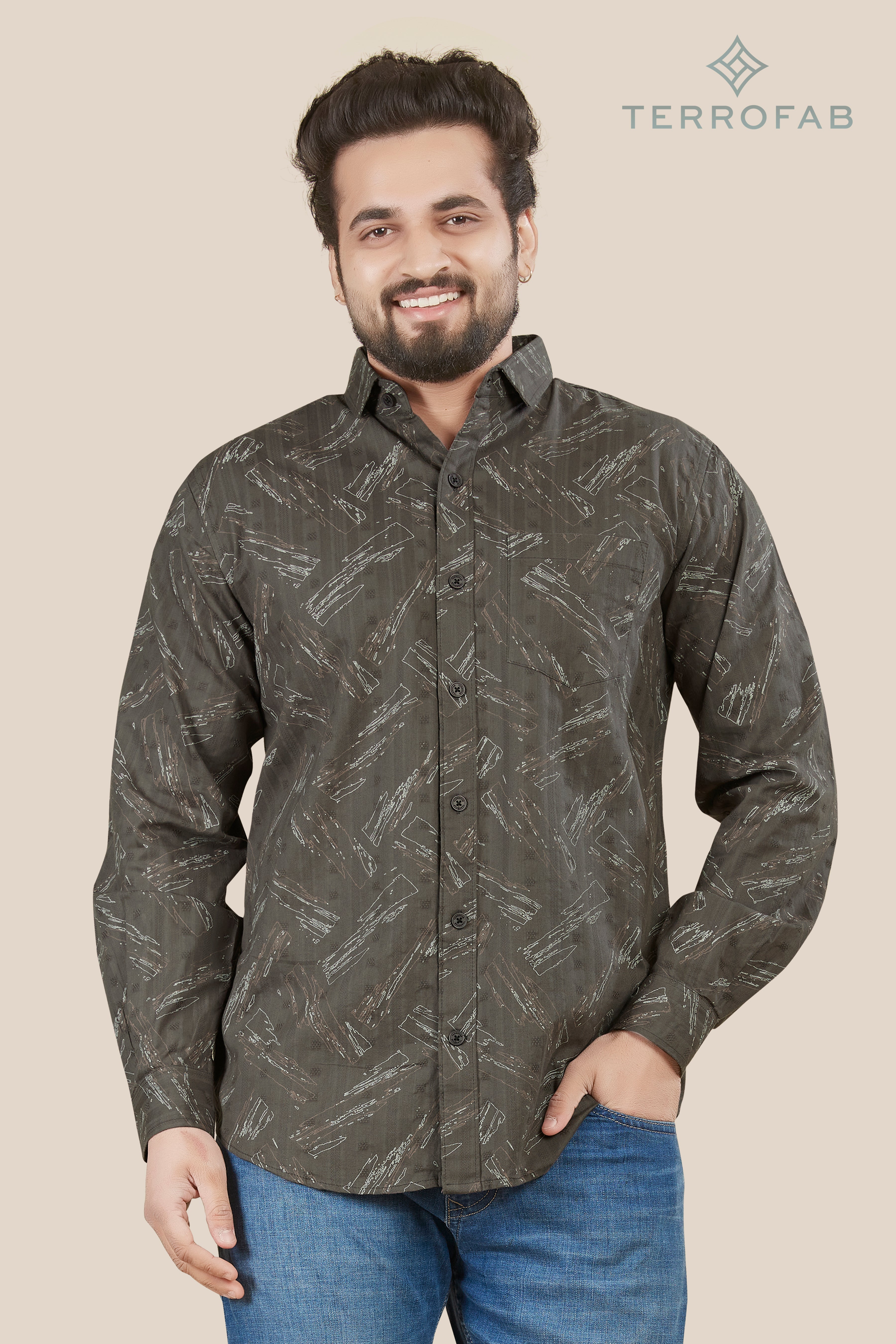 Men’s Charcoal Grey Abstract Sketch Print Shirt