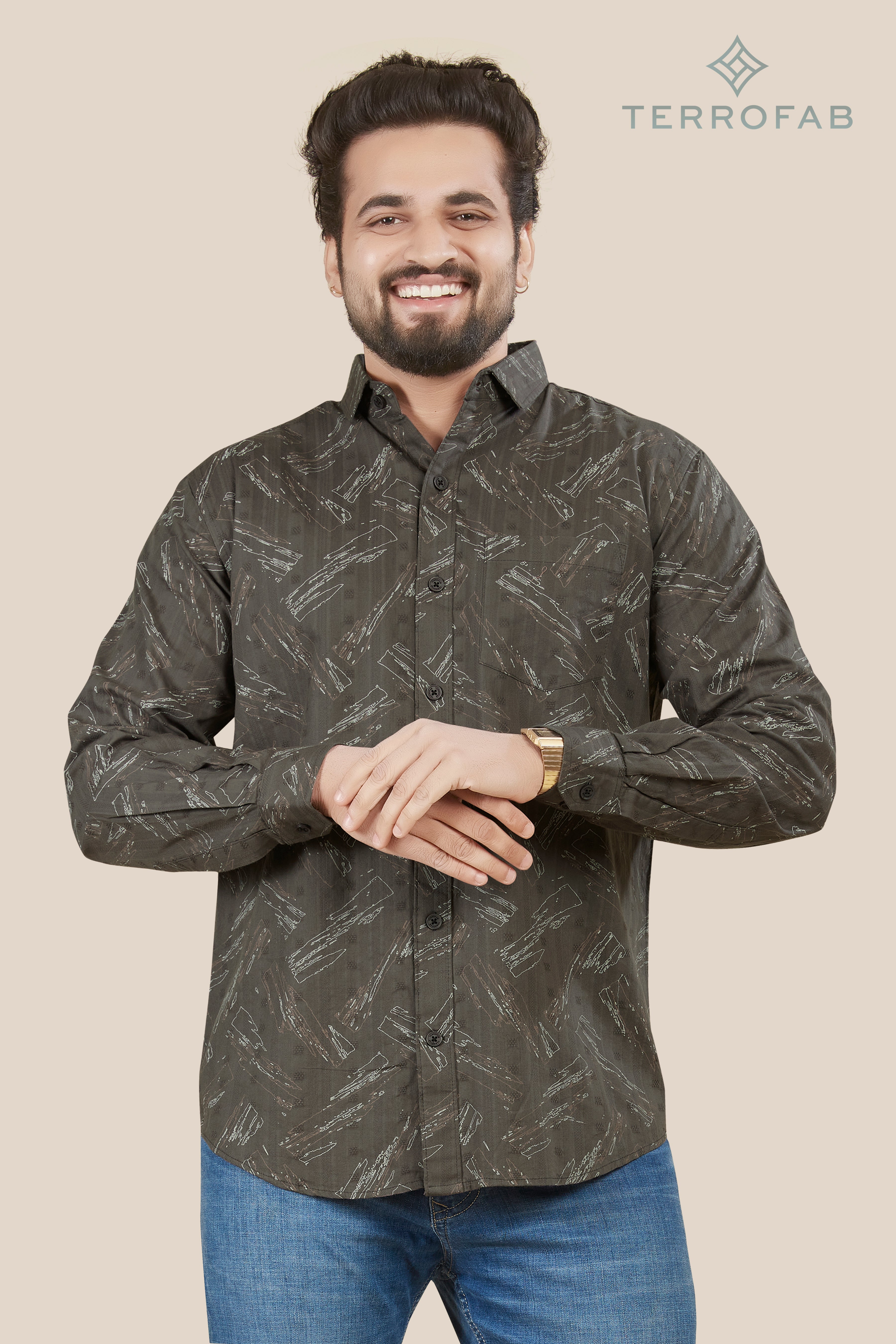 Men’s Charcoal Grey Abstract Sketch Print Shirt