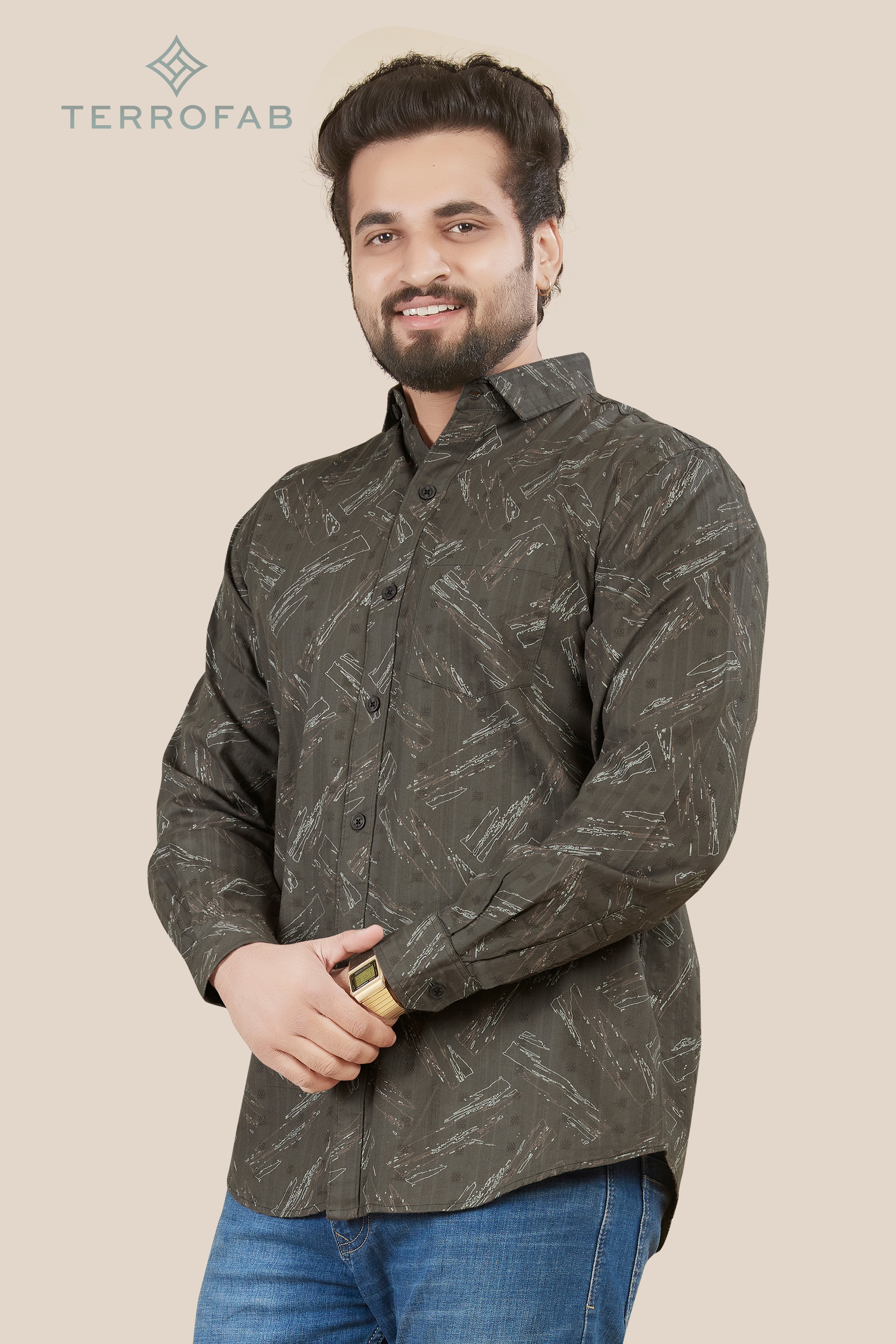 Men’s Charcoal Grey Abstract Sketch Print Shirt