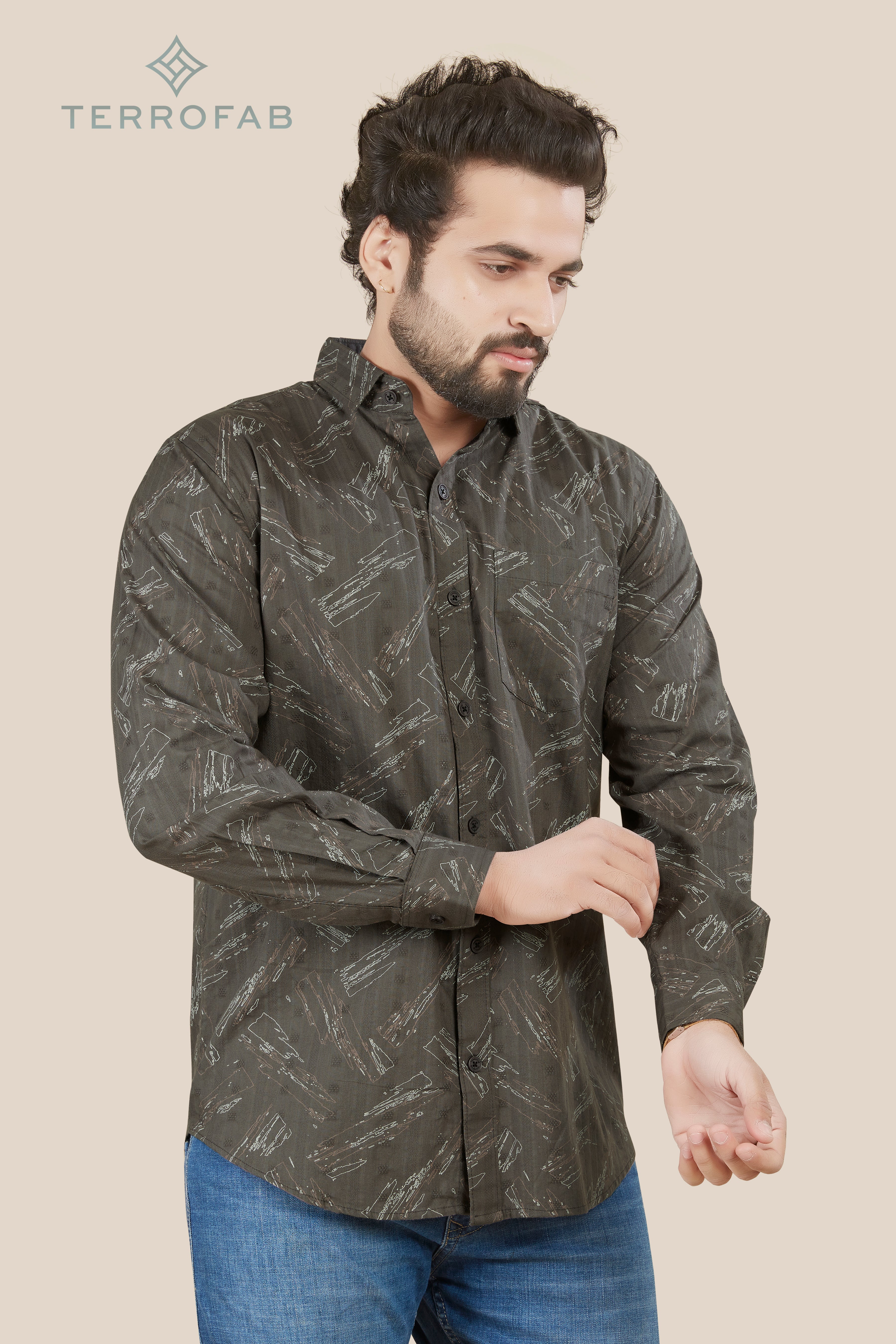 Men’s Charcoal Grey Abstract Sketch Print Shirt