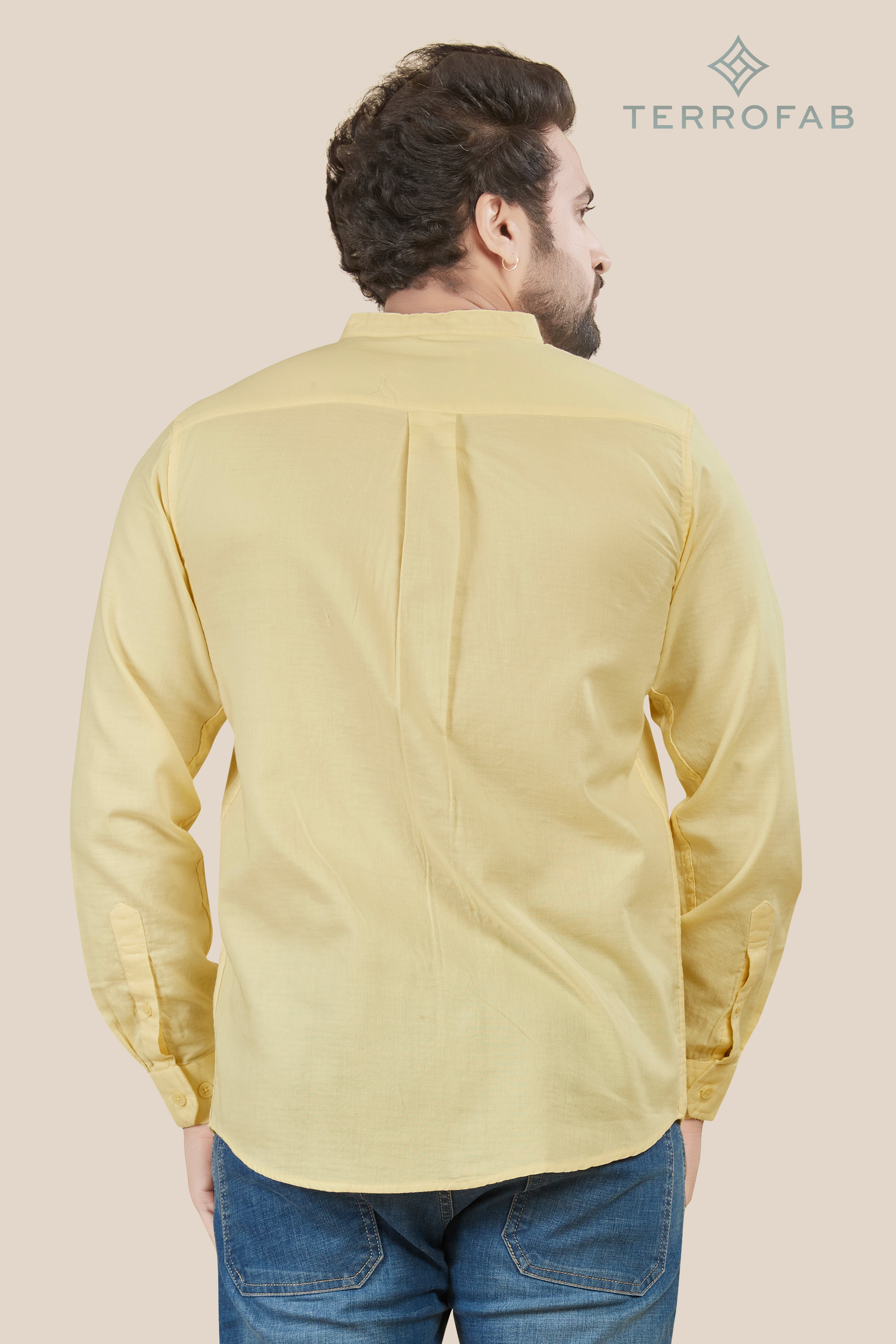 Men’s Pale Citron mandarin Collar Solid Shirt