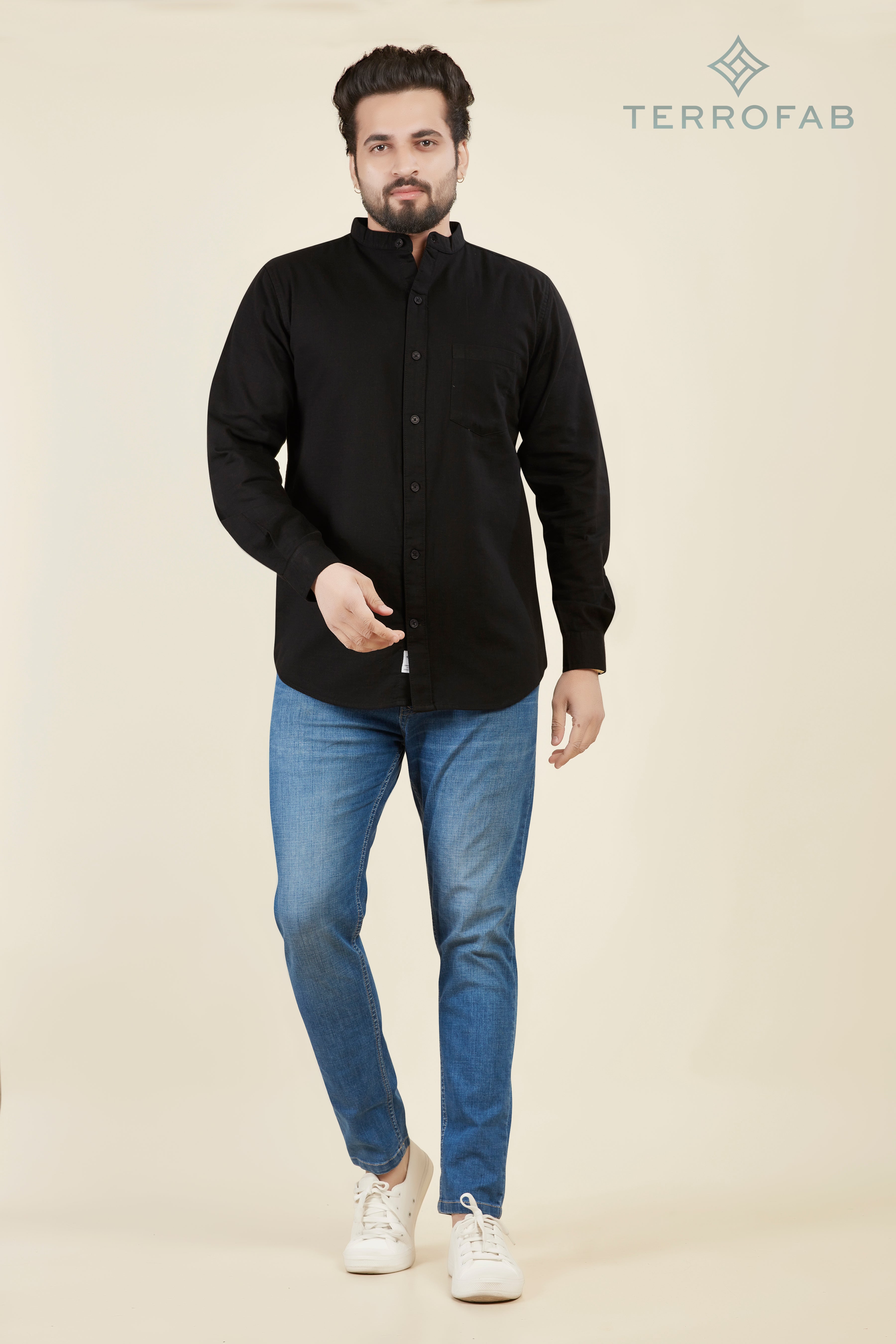 Men’s Onyx Black mandarin Collar Essential Shirt