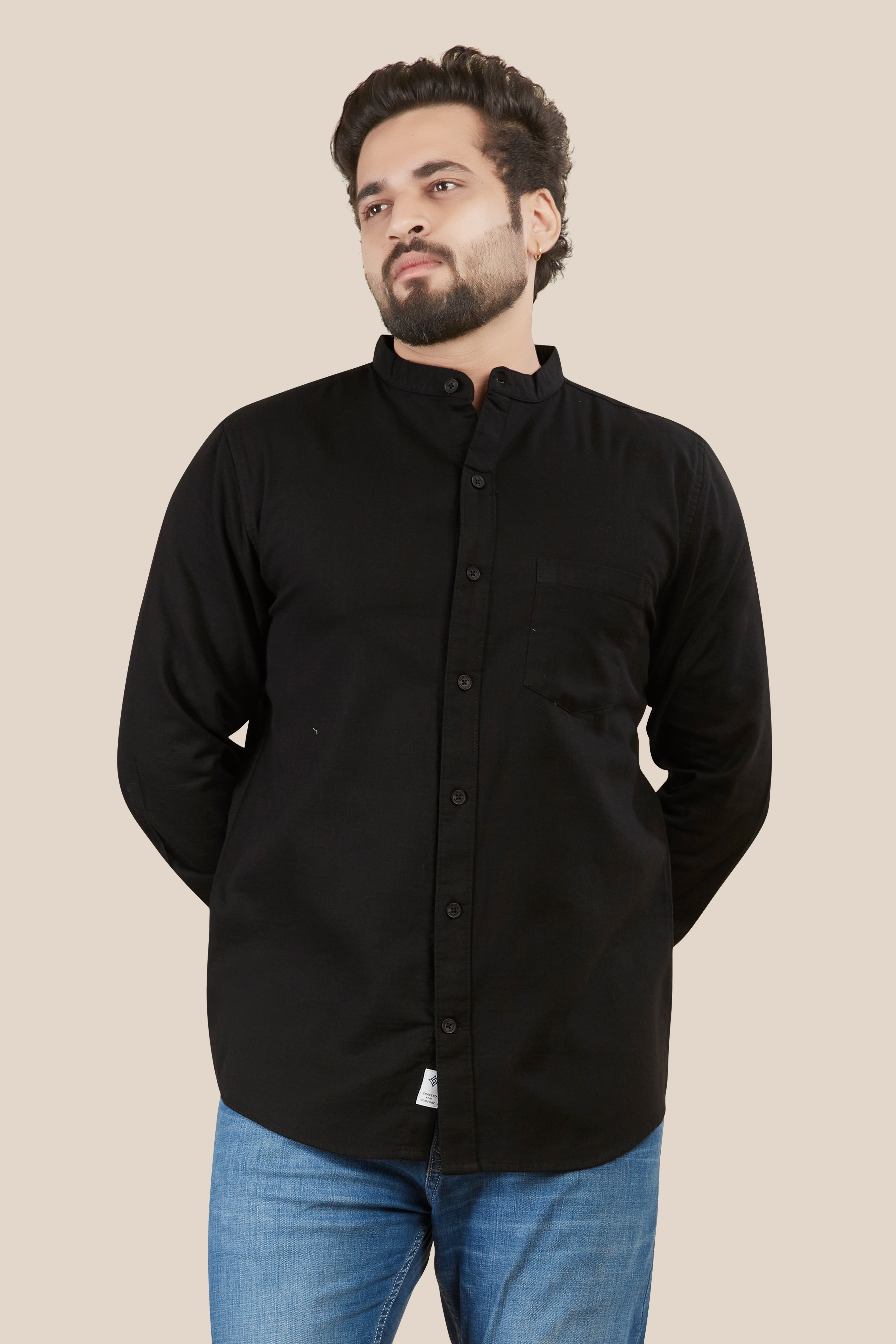 Men’s Onyx Black mandarin Collar Essential Shirt