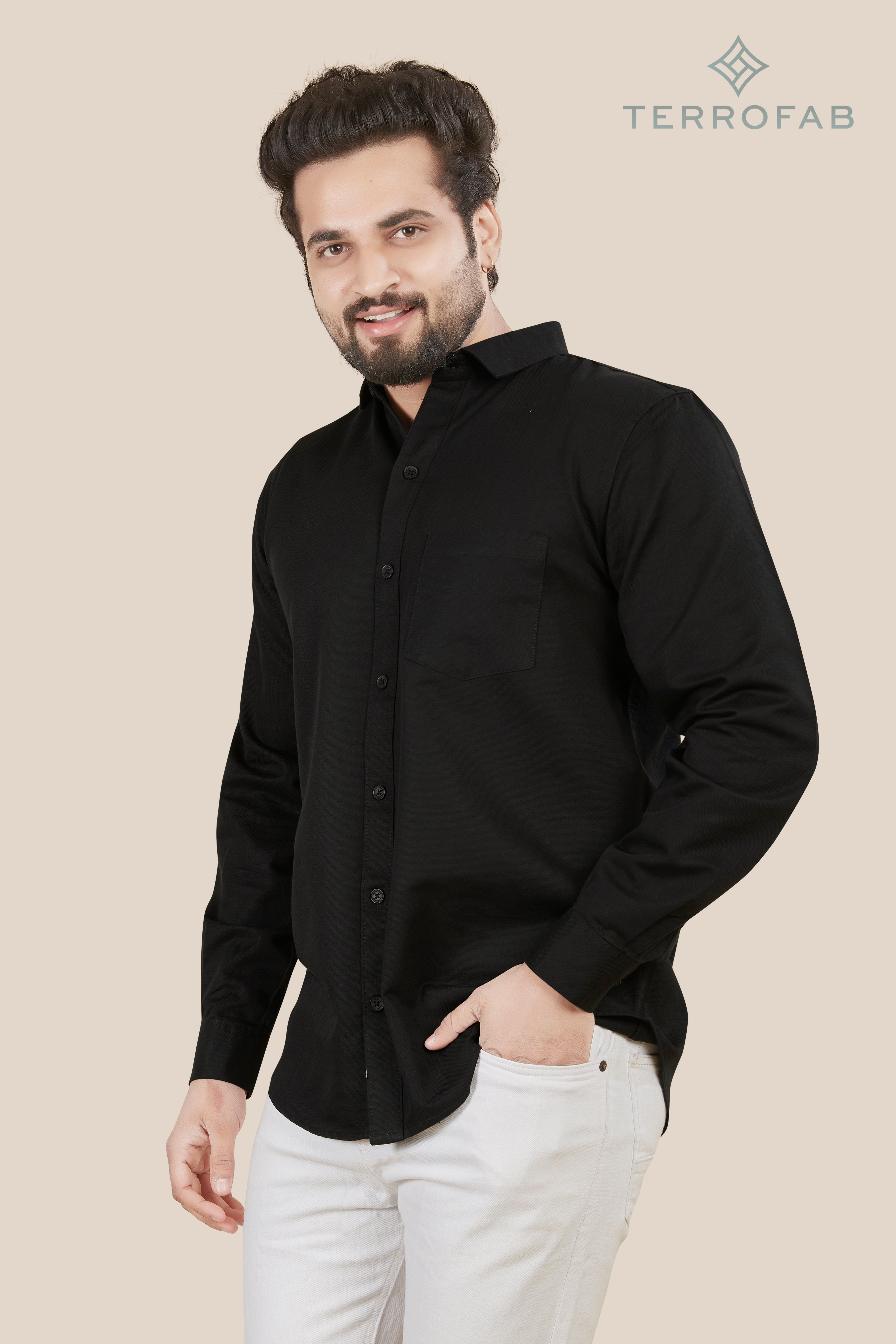 Men’s Midnight Black Solid Luxury Cotton Shirt