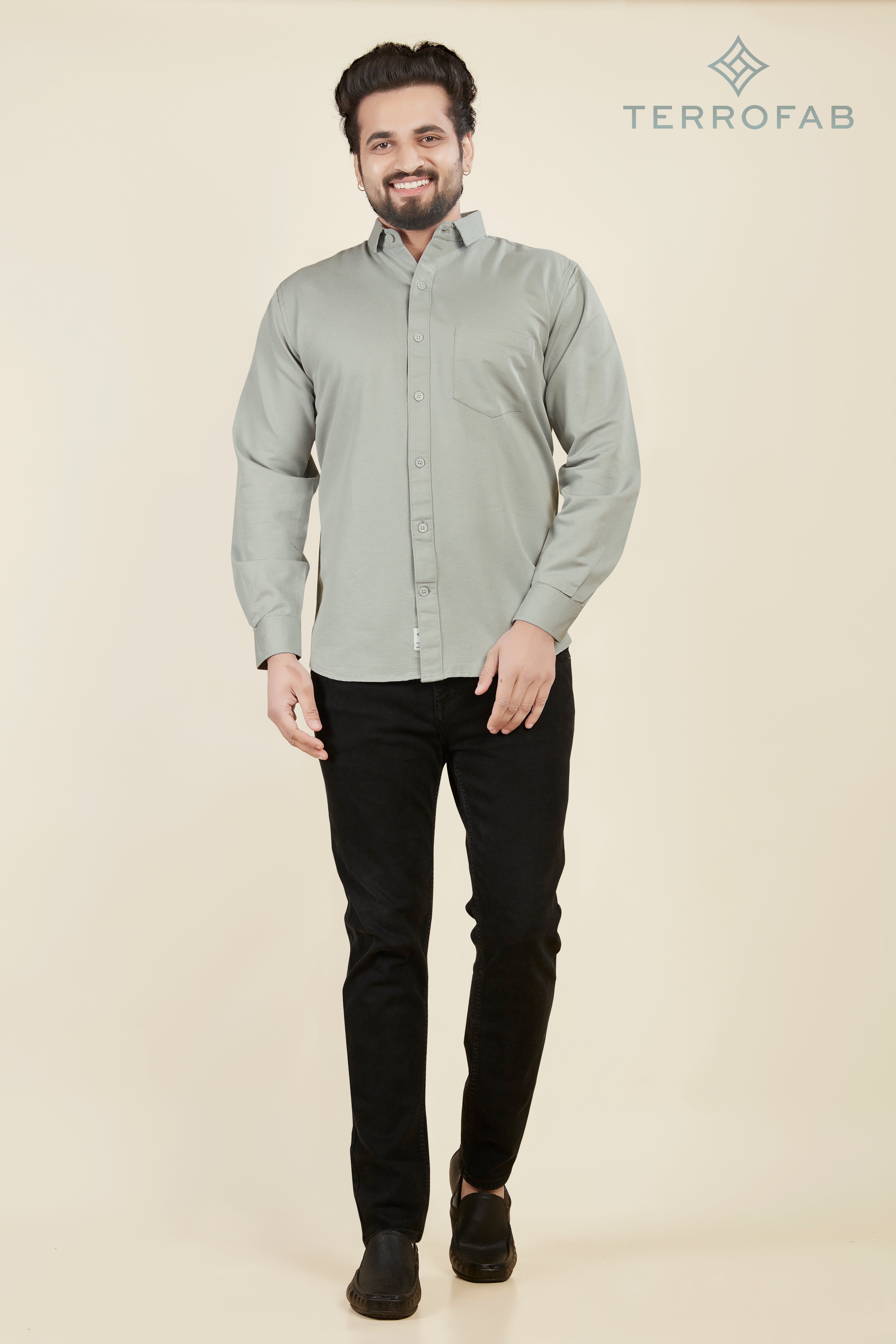 Men’s Grey Micro-Dobby Premium Cotton Shirt