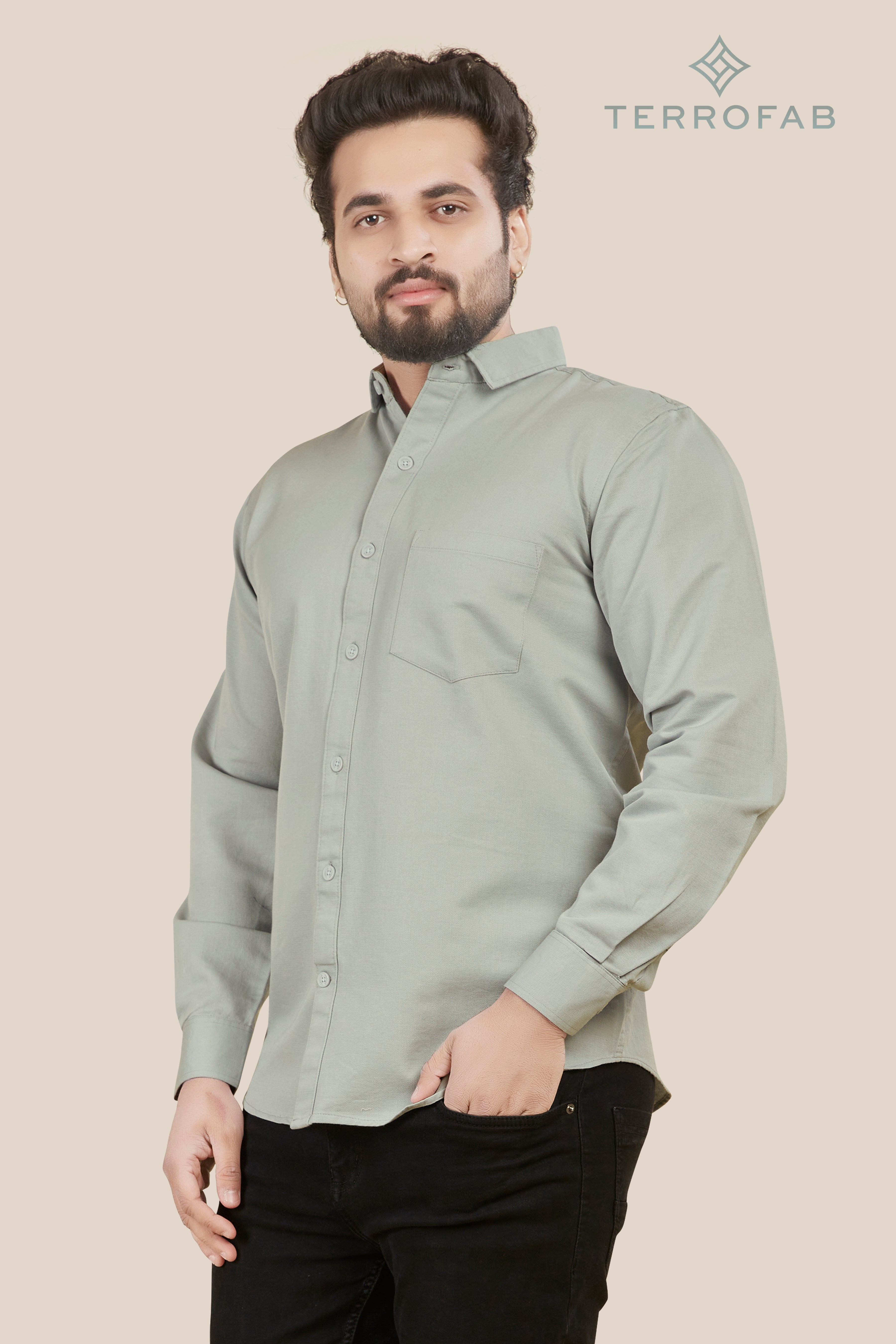 Men’s Grey Micro-Dobby Premium Cotton Shirt