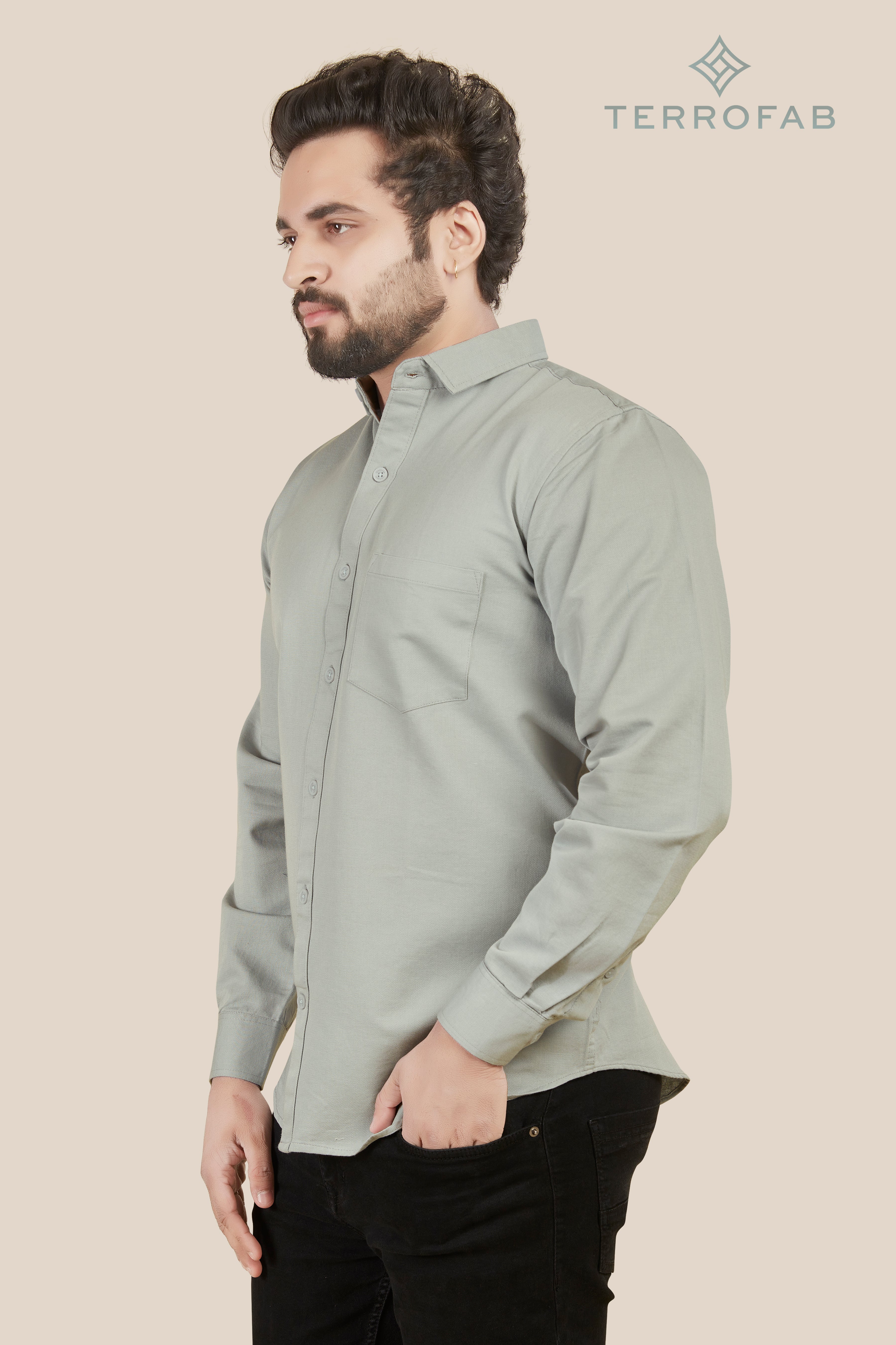 Men’s Grey Micro-Dobby Premium Cotton Shirt
