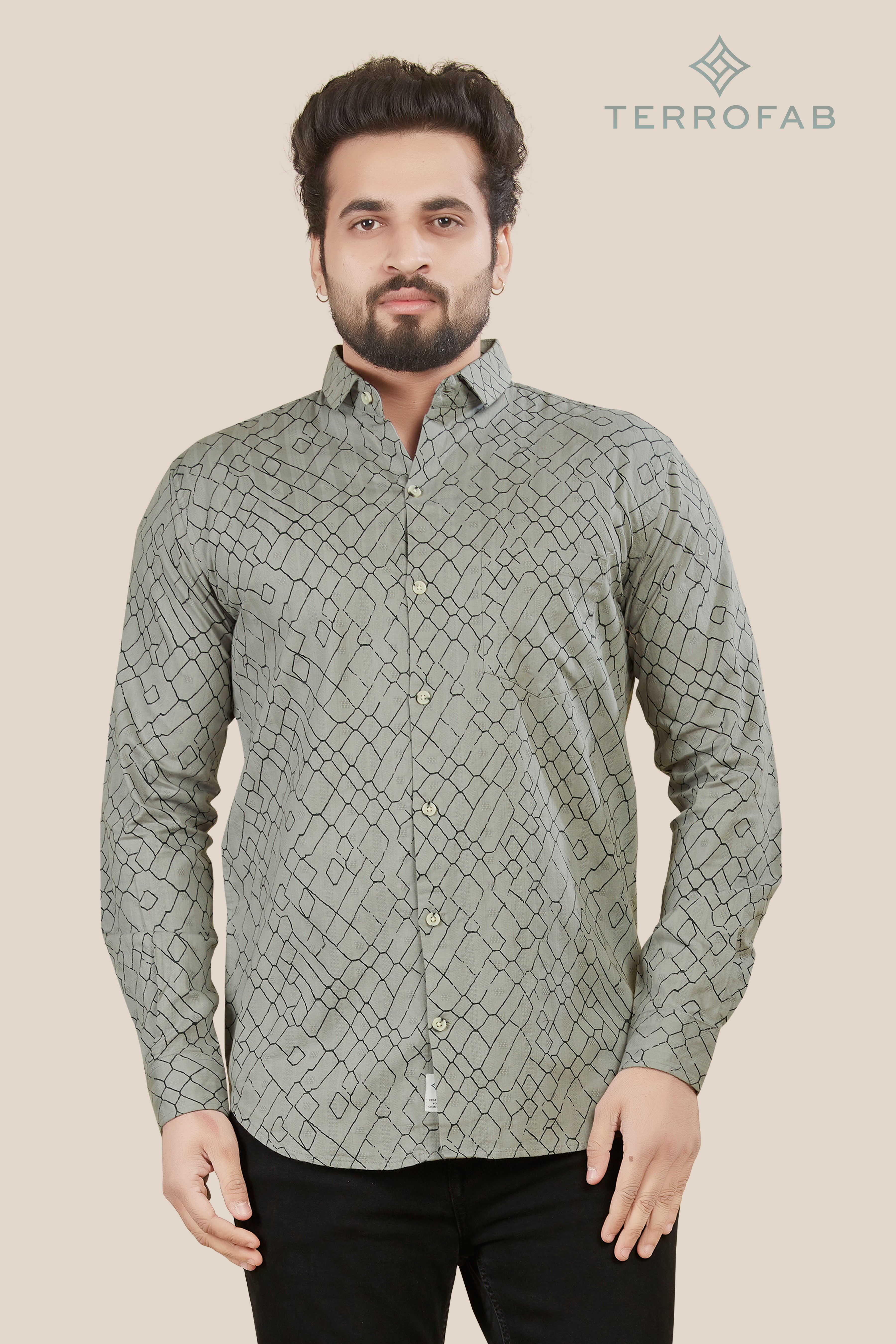 Men’s Grey Geometric Geo-Print Shirt