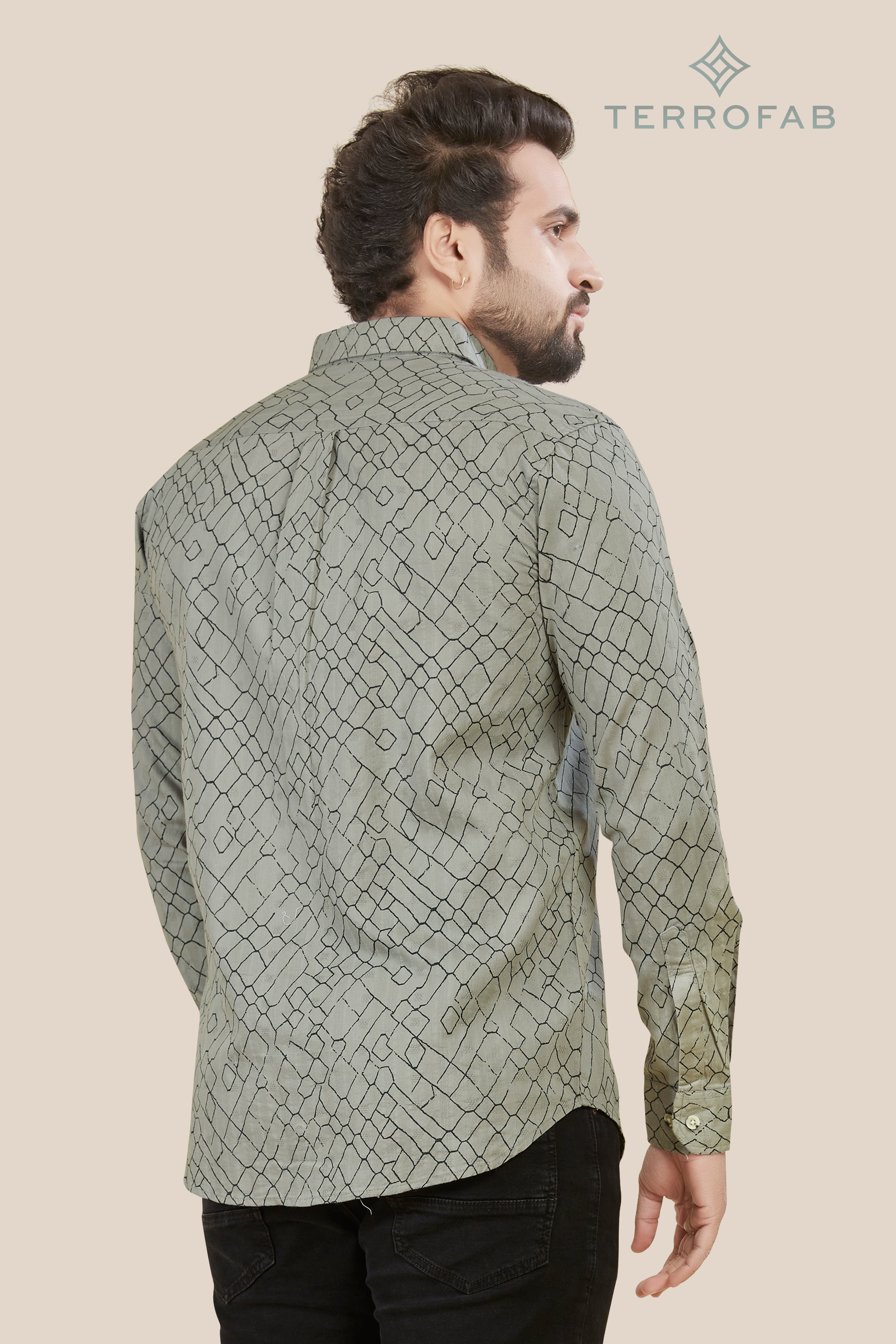 Men’s Grey Geometric Geo-Print Shirt