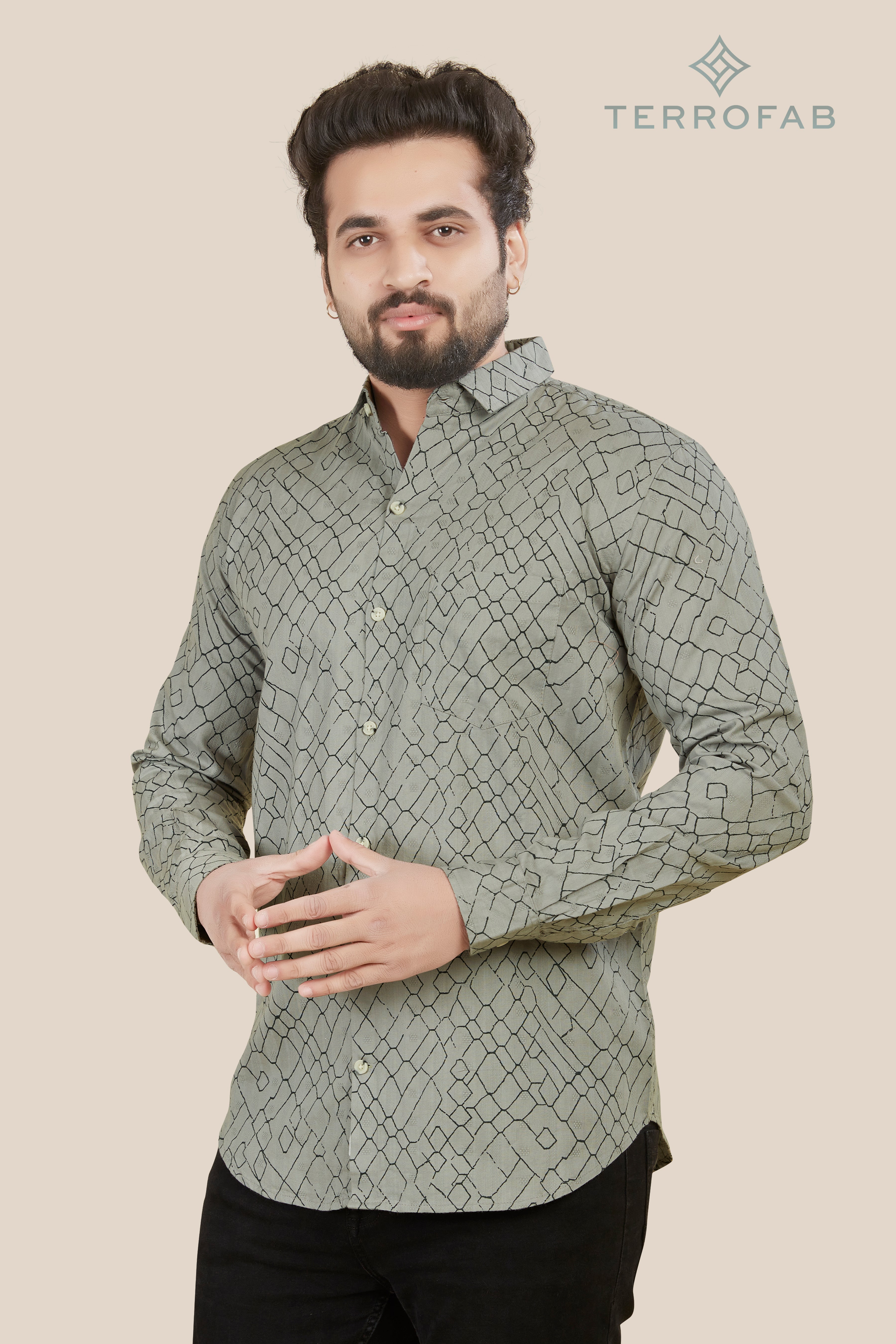 Men’s Grey Geometric Geo-Print Shirt