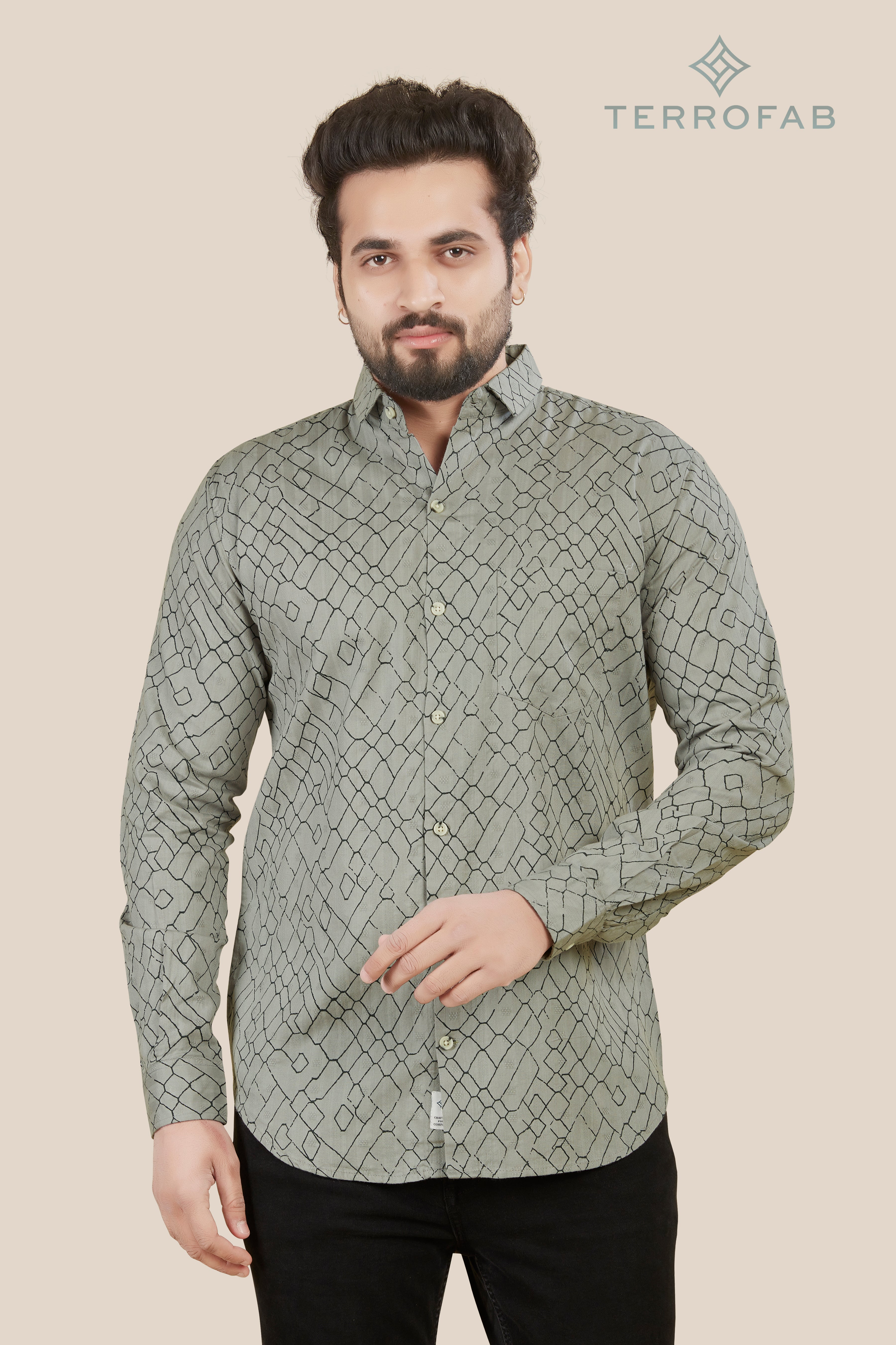 Men’s Grey Geometric Geo-Print Shirt