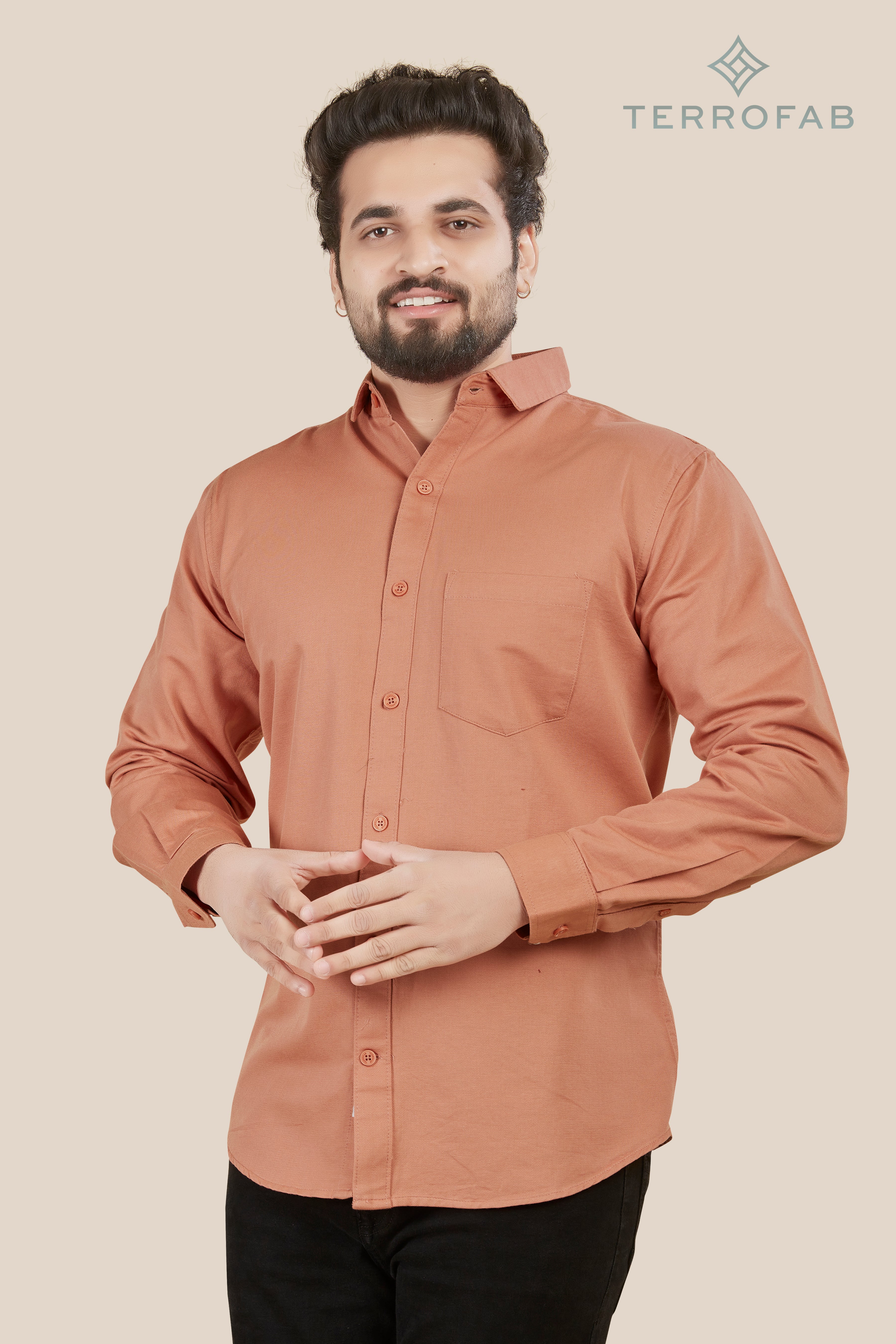 Men’s Terracotta Dust Solid Textured Shirt