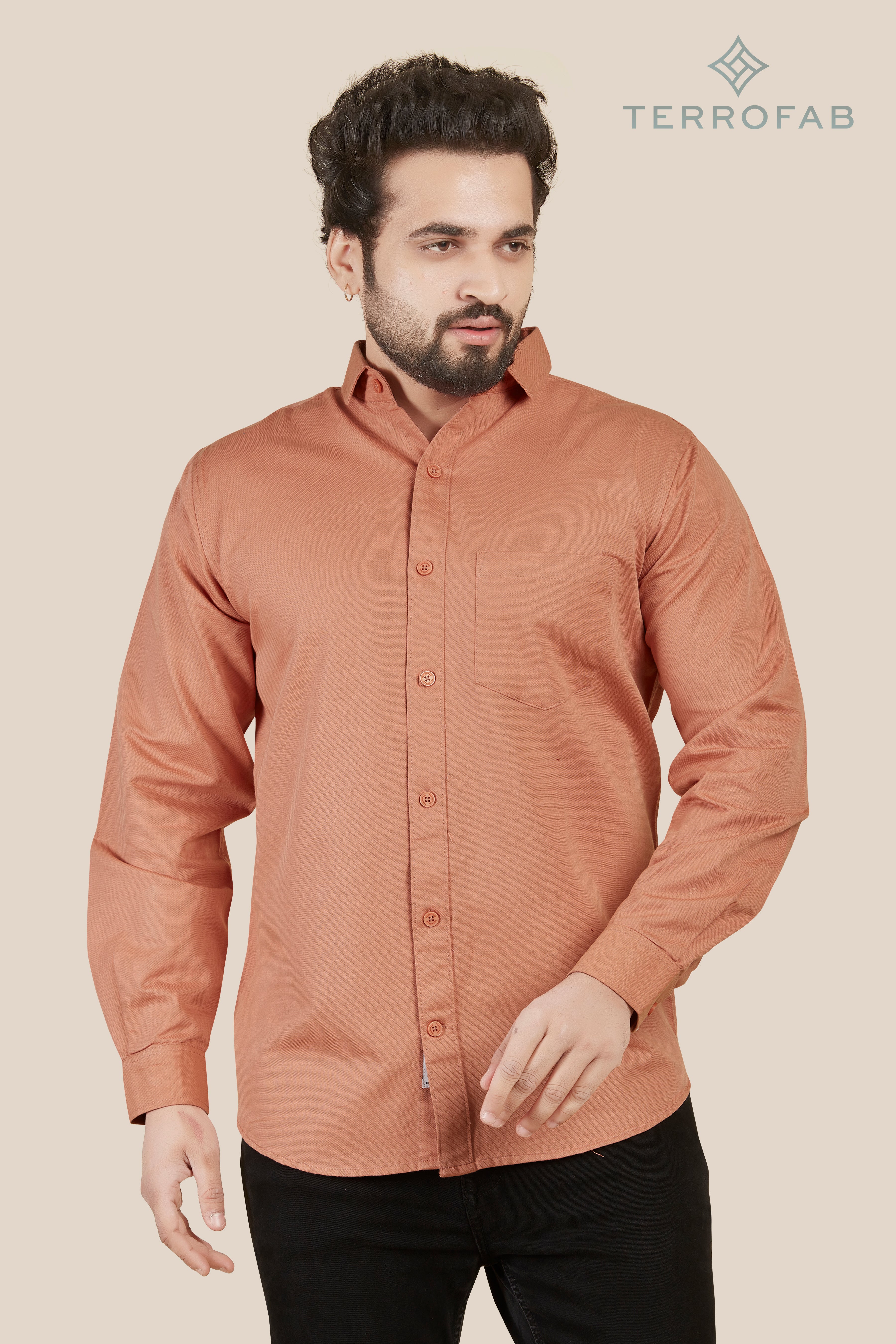 Men’s Terracotta Dust Solid Textured Shirt