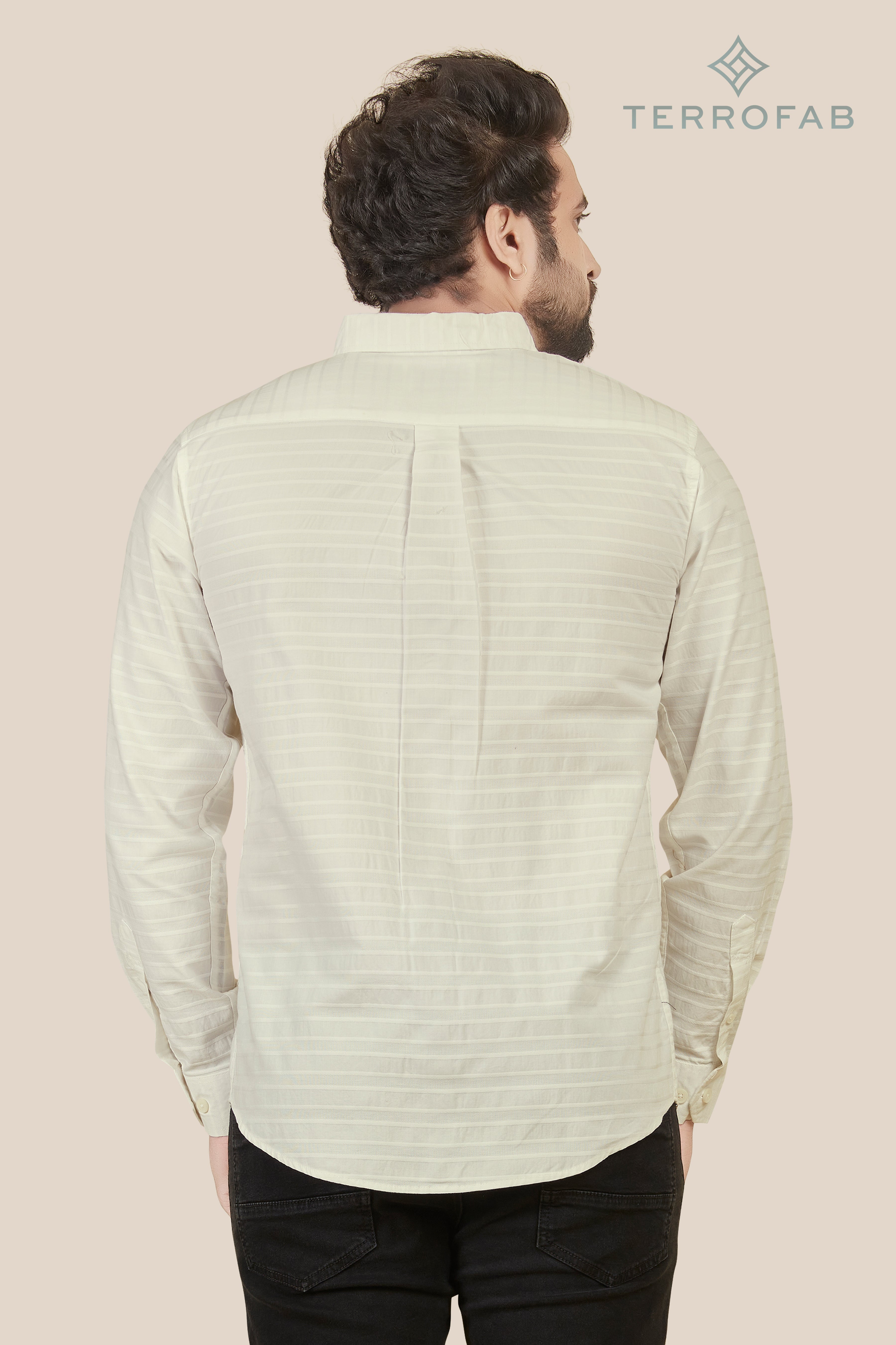 Men’s Pearl White Horizontal Rib-Textured Shirt