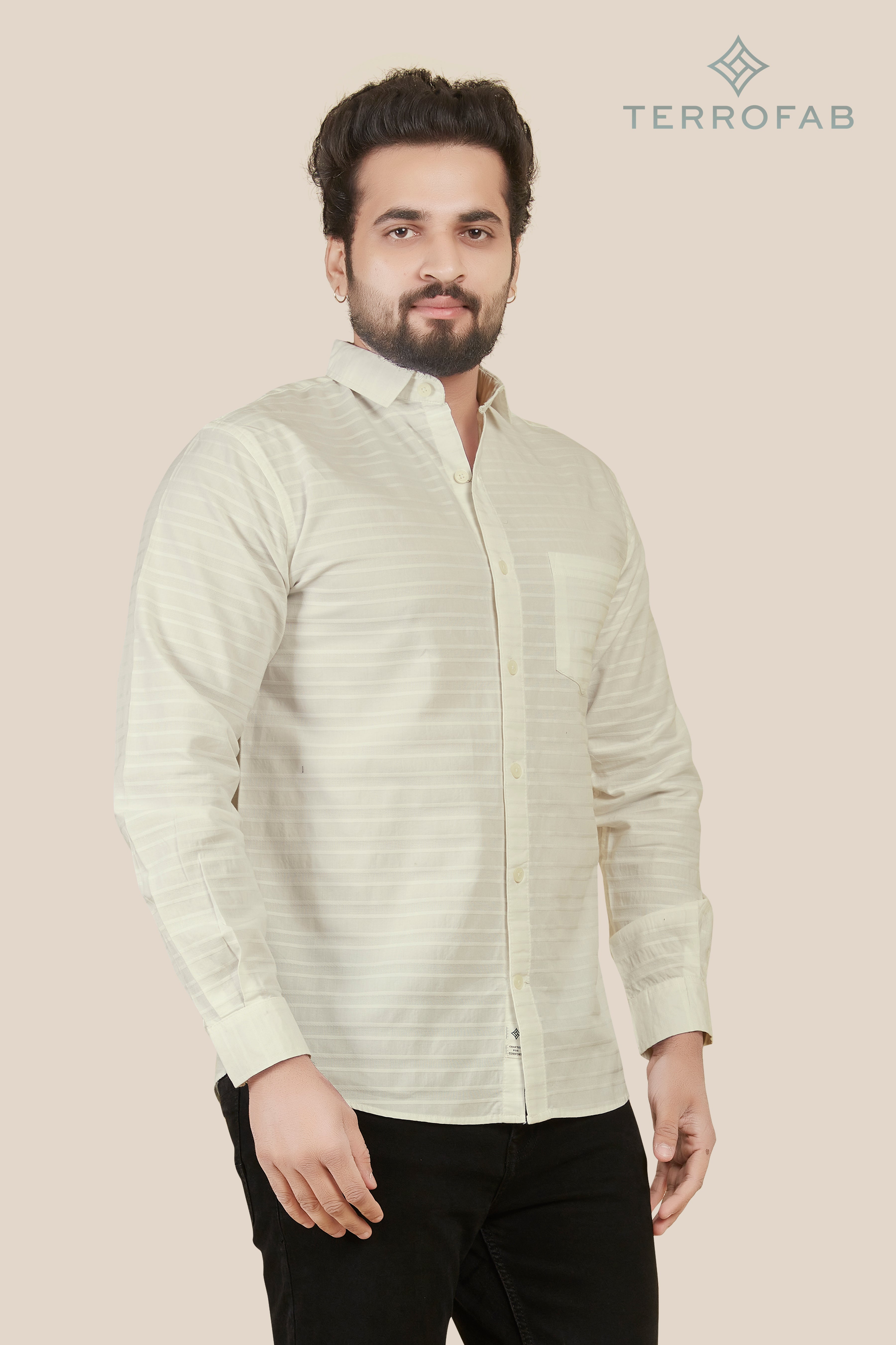 Men’s Pearl White Horizontal Rib-Textured Shirt
