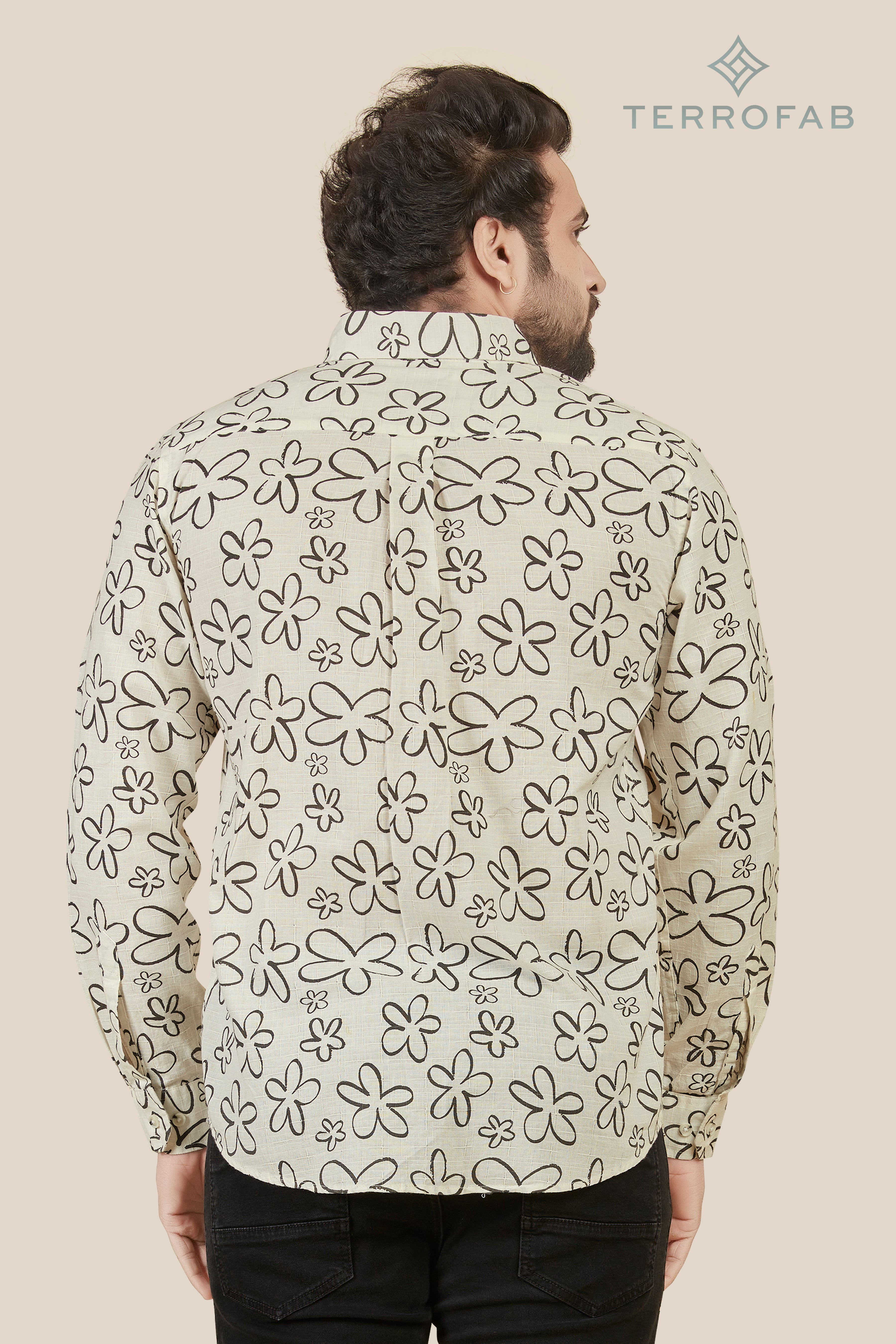 Men’s Pale Cream Floral Sketch Premium Shirt